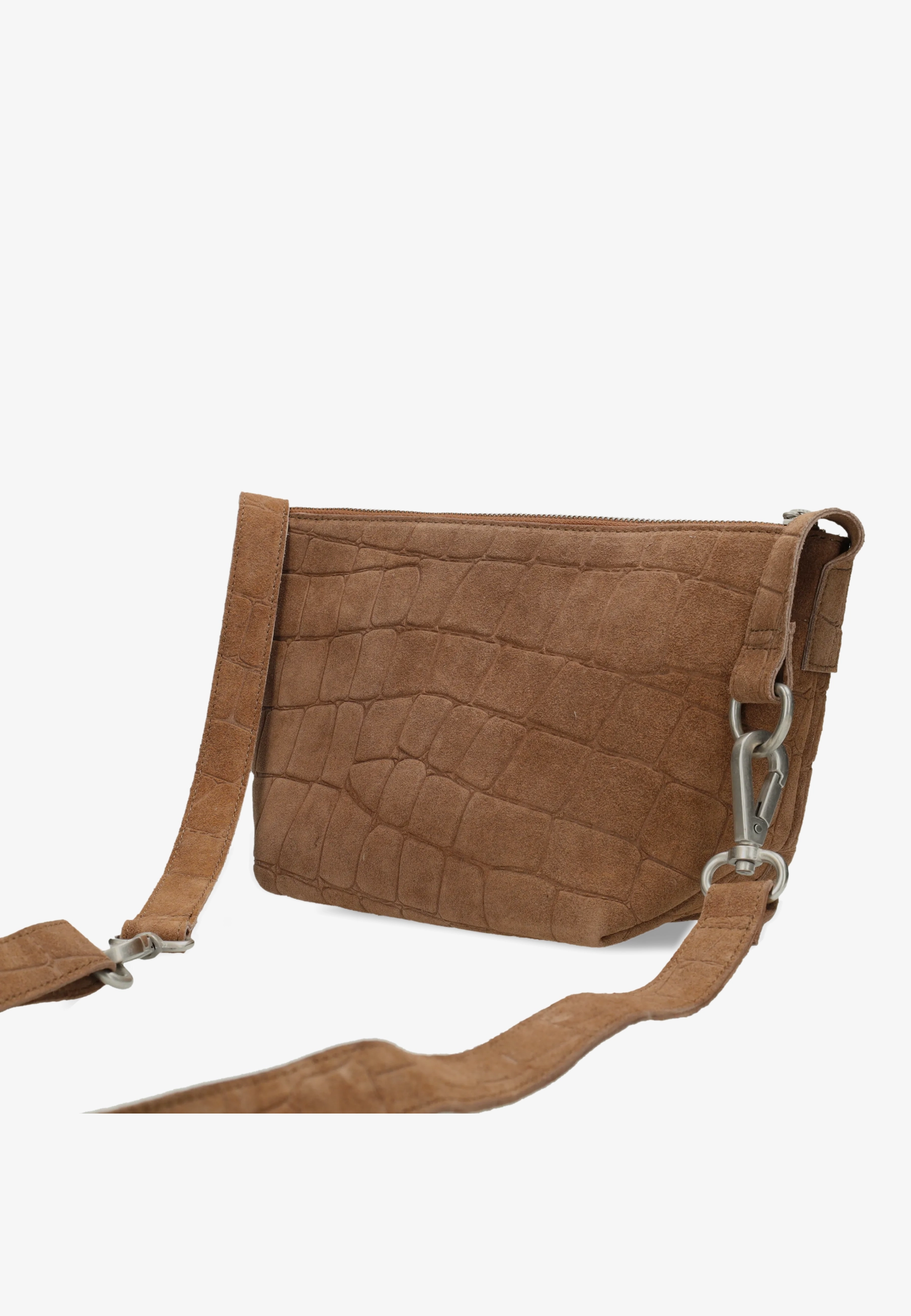 Esra Crossbody Embossed Suede Cognac