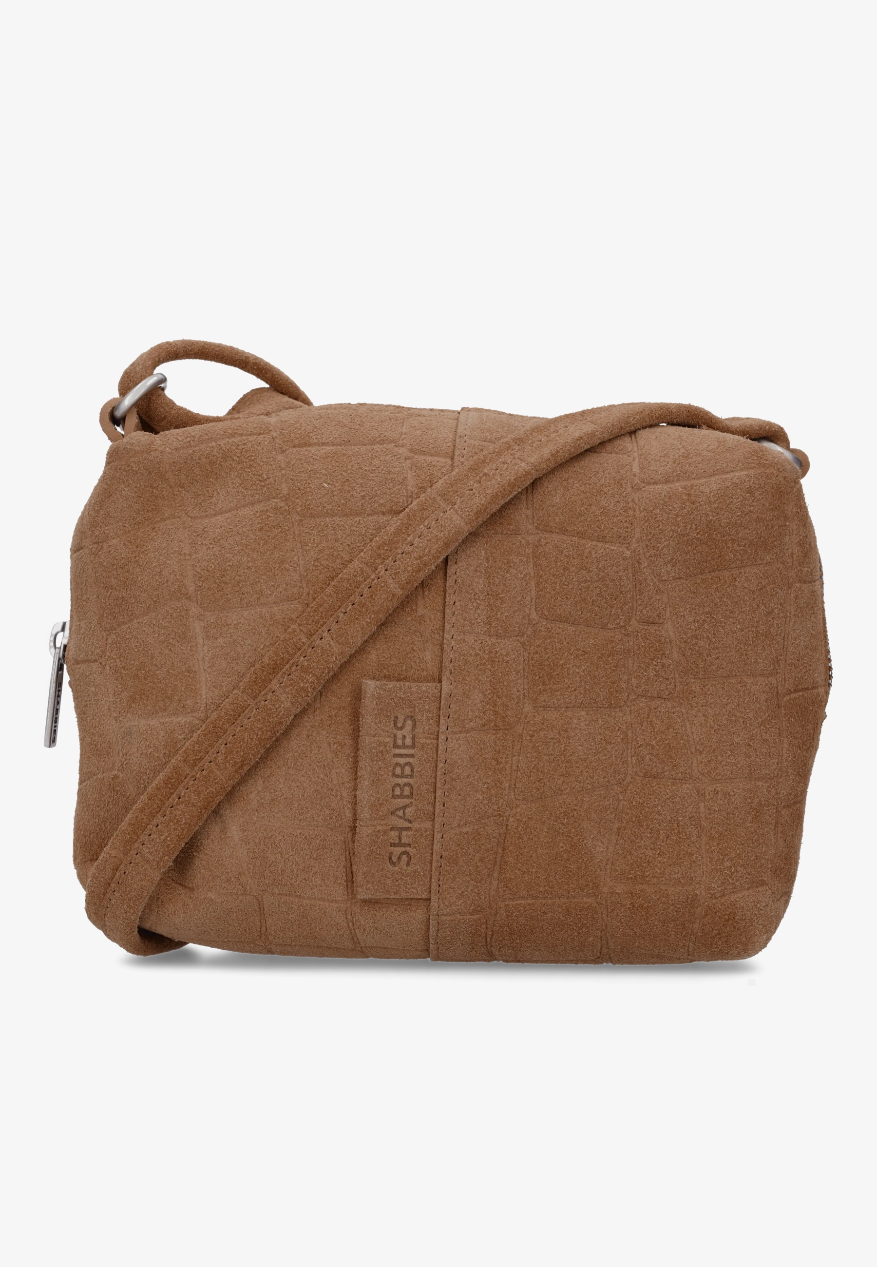 Saar Crossbody Croco Print Suede Cognac