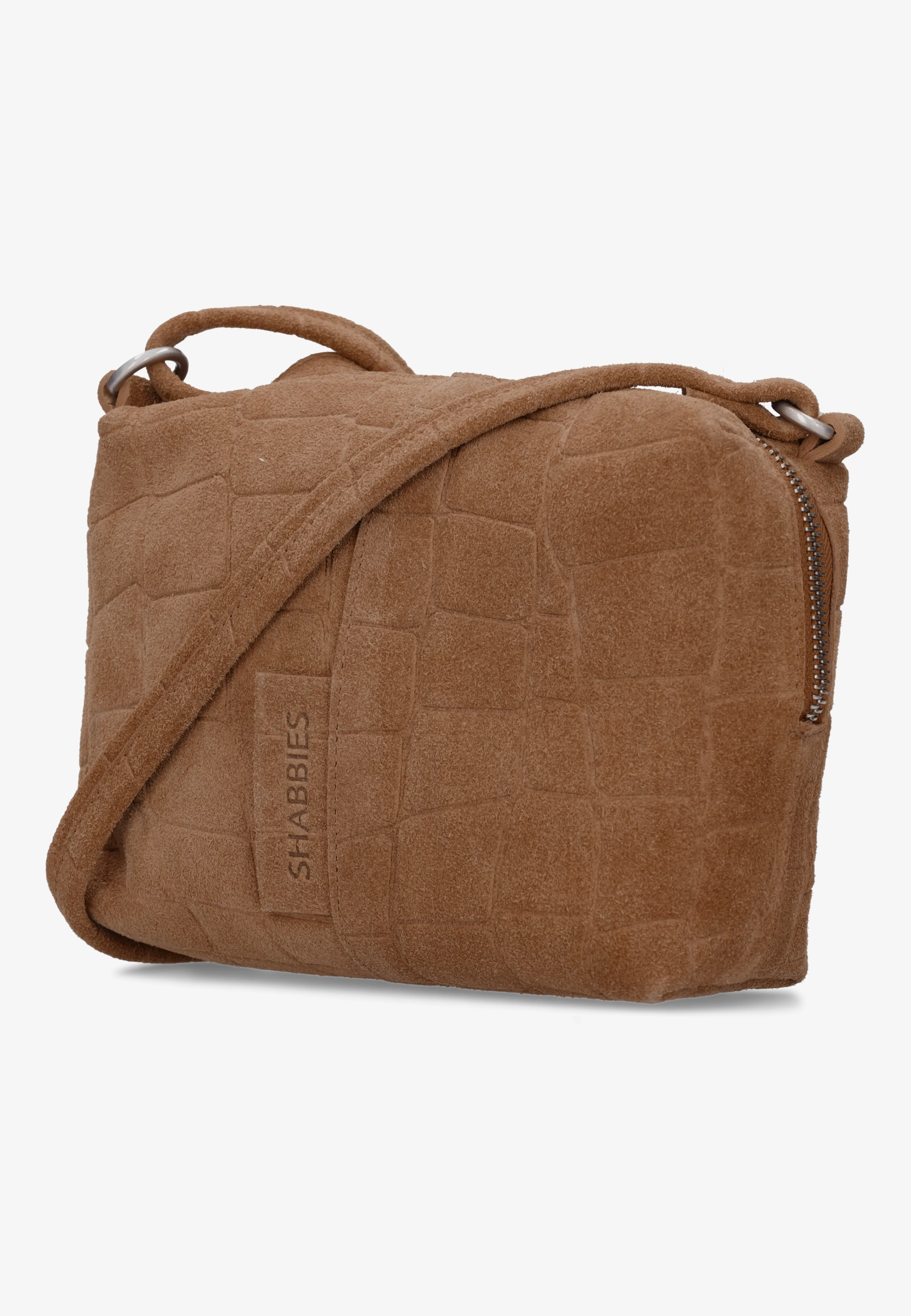 Saar Crossbody Croco Print Suede Cognac