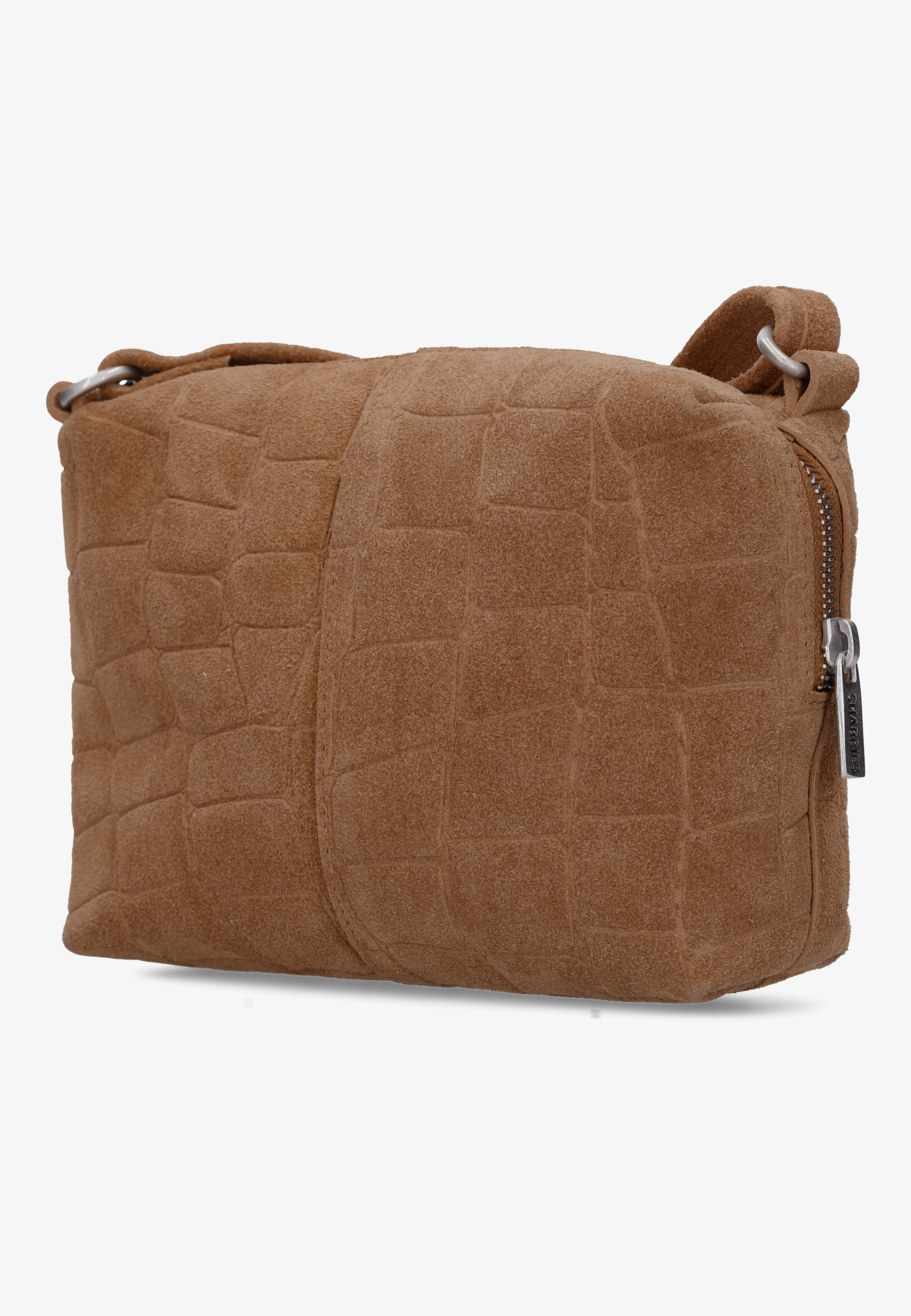 Saar Crossbody Croco Print Suede Cognac