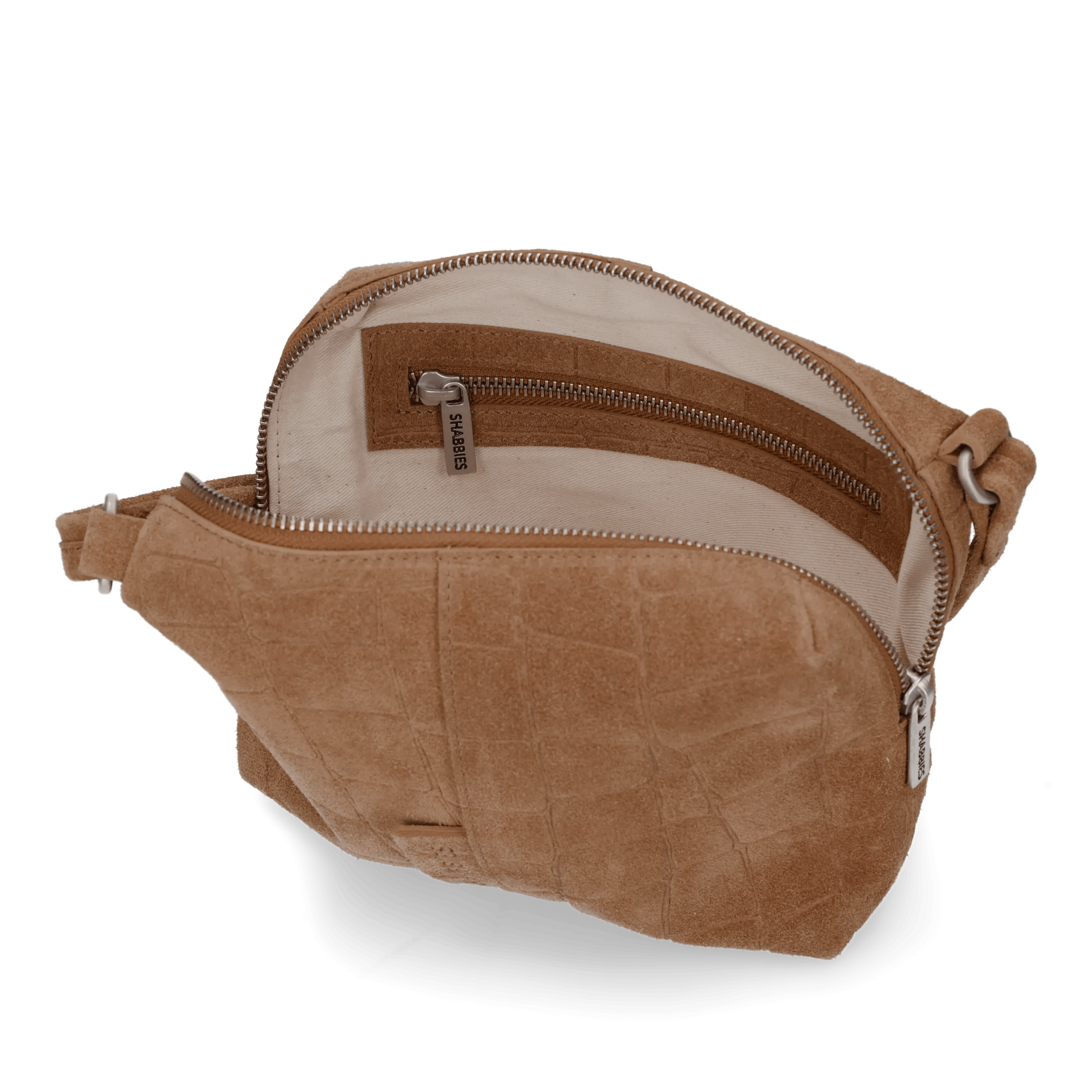 Saar Crossbody Croco Print Suede Cognac