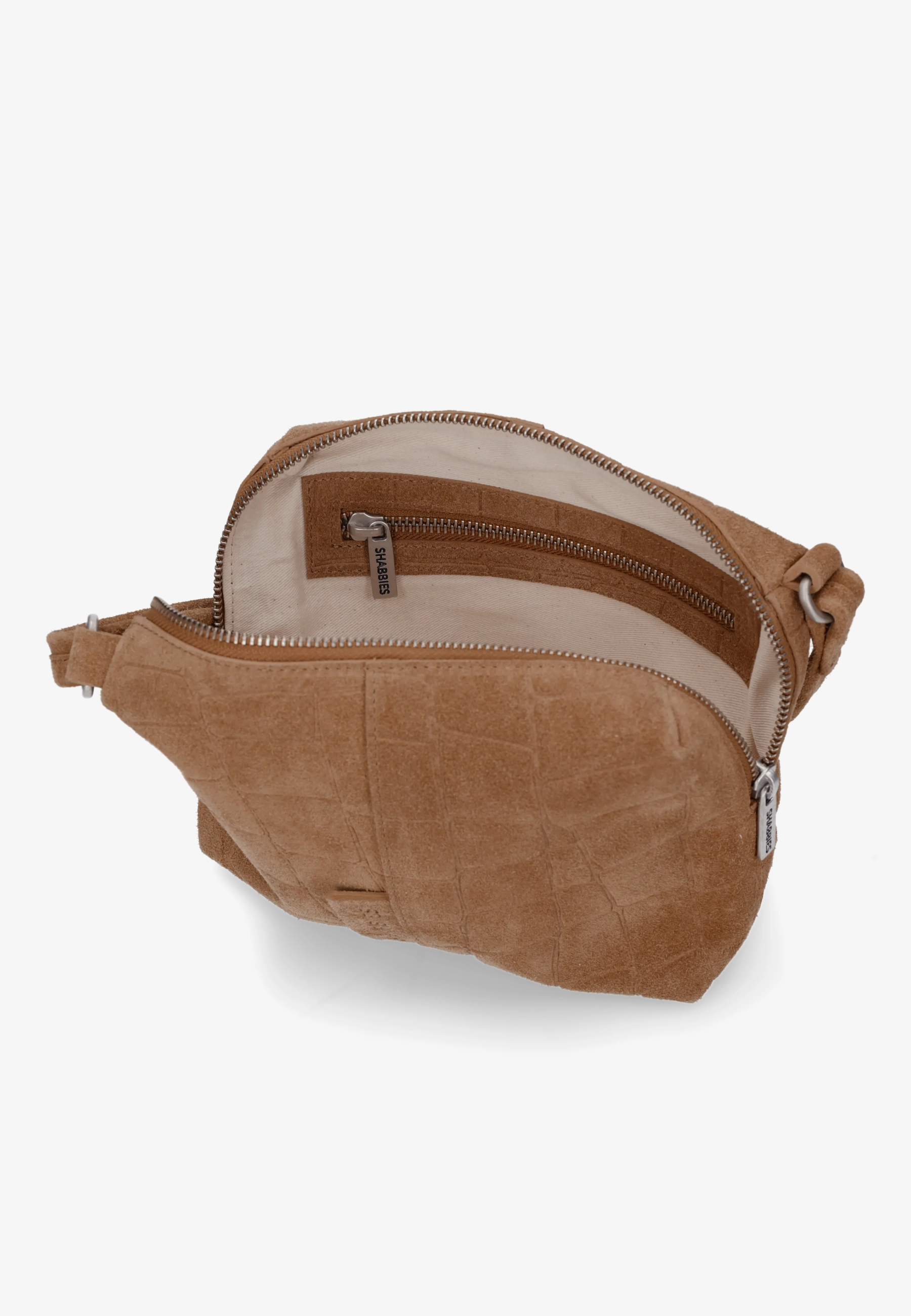 Saar Crossbody Croco Print Suede Cognac