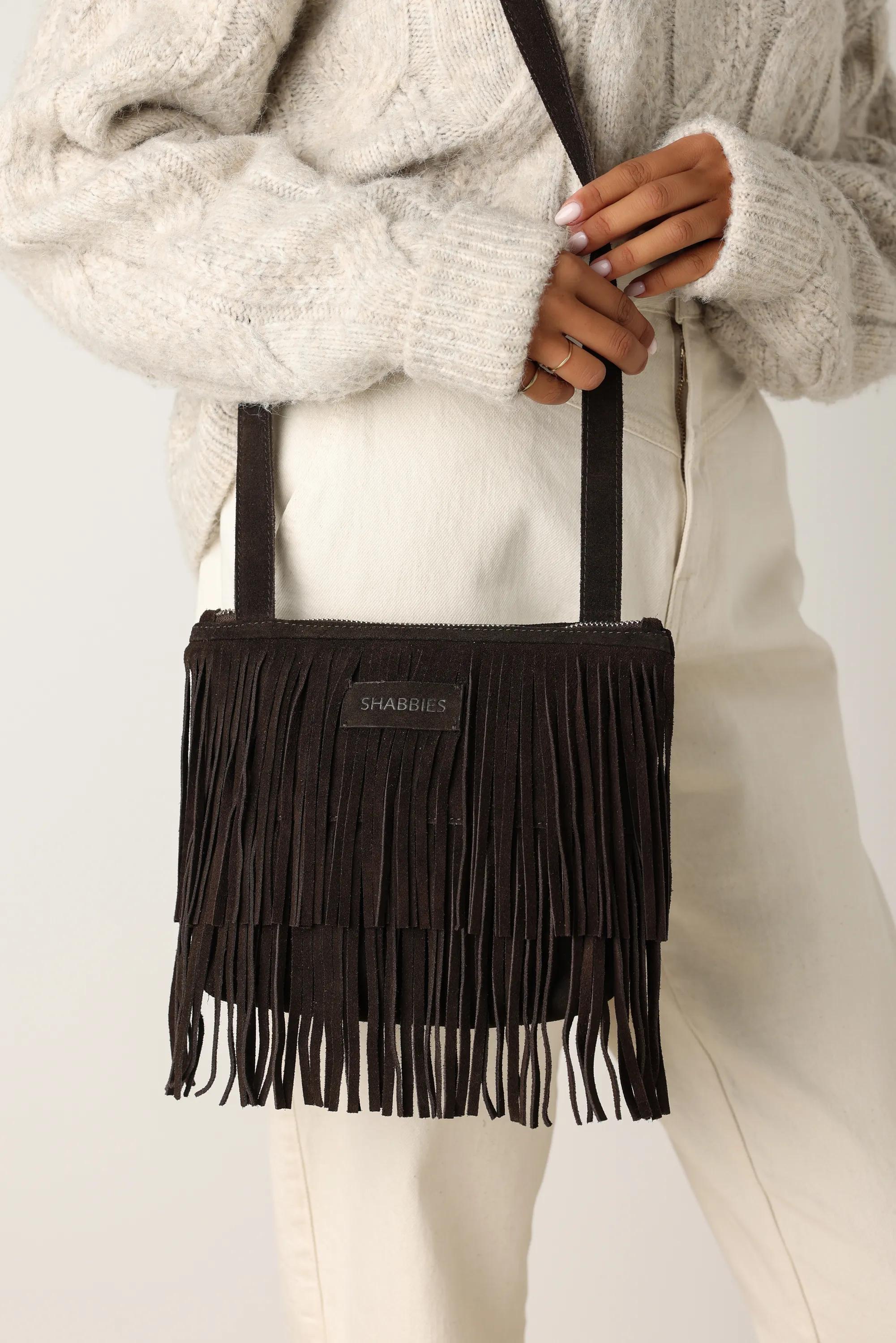 FESTIVAL FRINGE Crossbody oiled suede Dark Brown