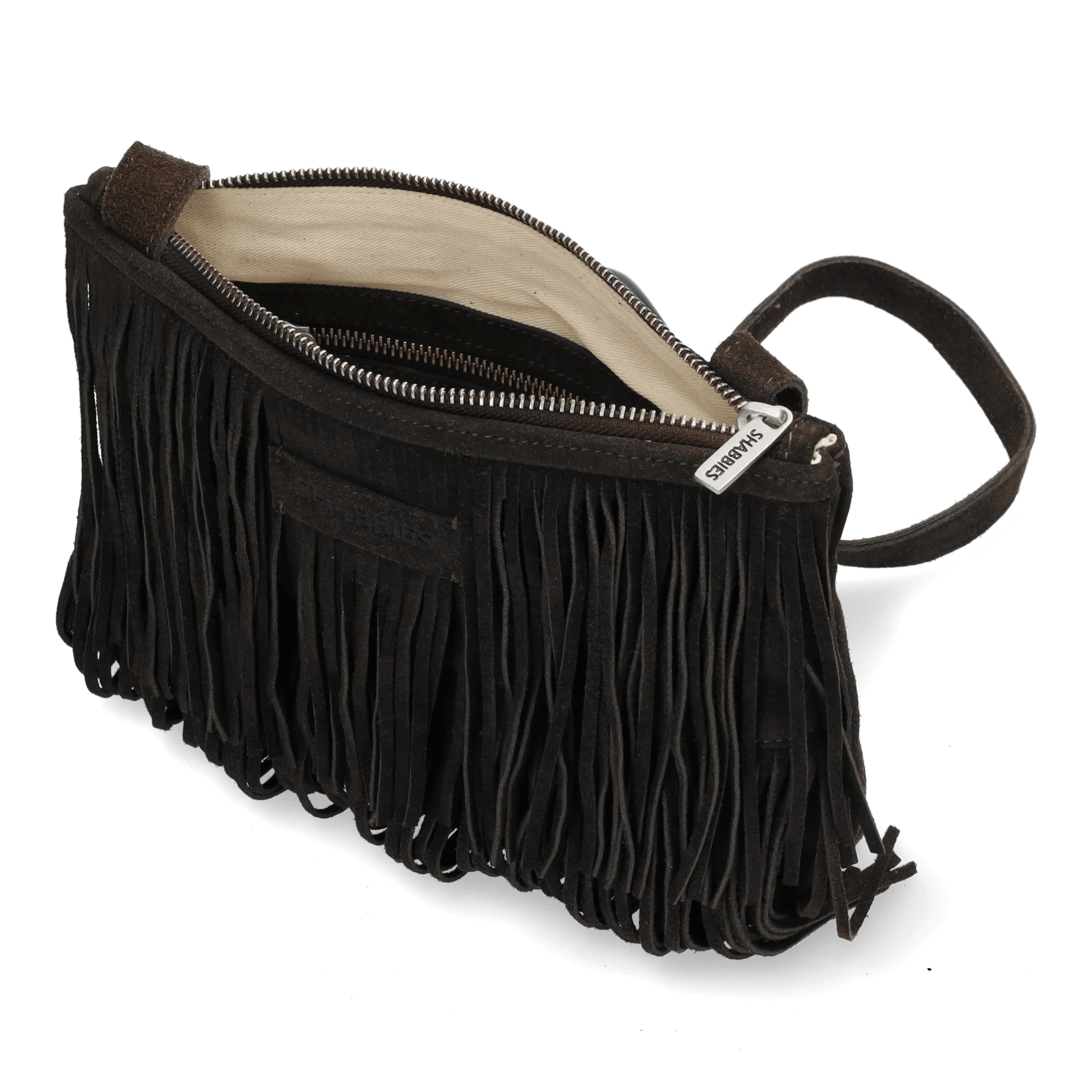 FESTIVAL FRINGE Crossbody oiled suede Dark Brown