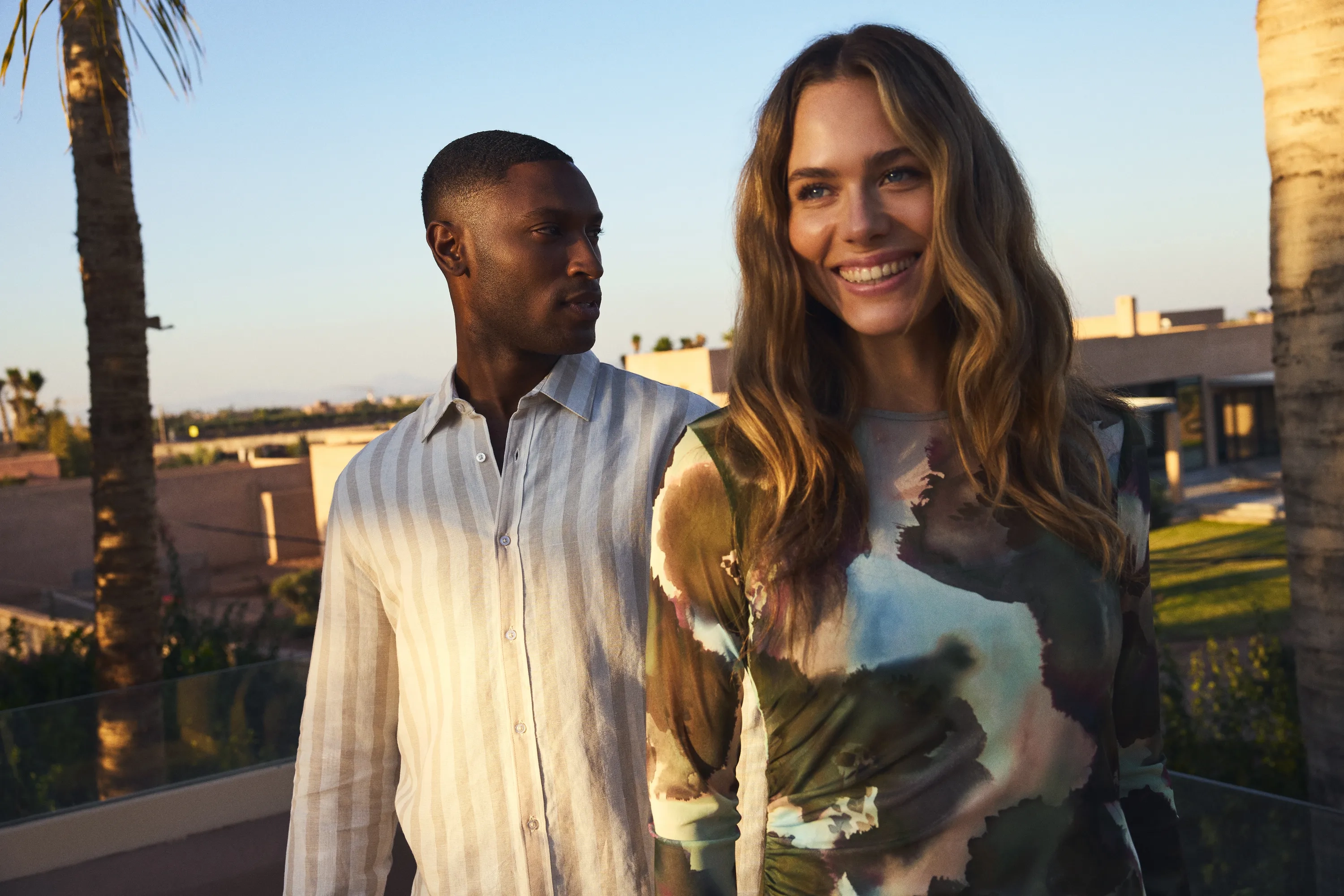 Gestreept linnenmix overhemd Zand