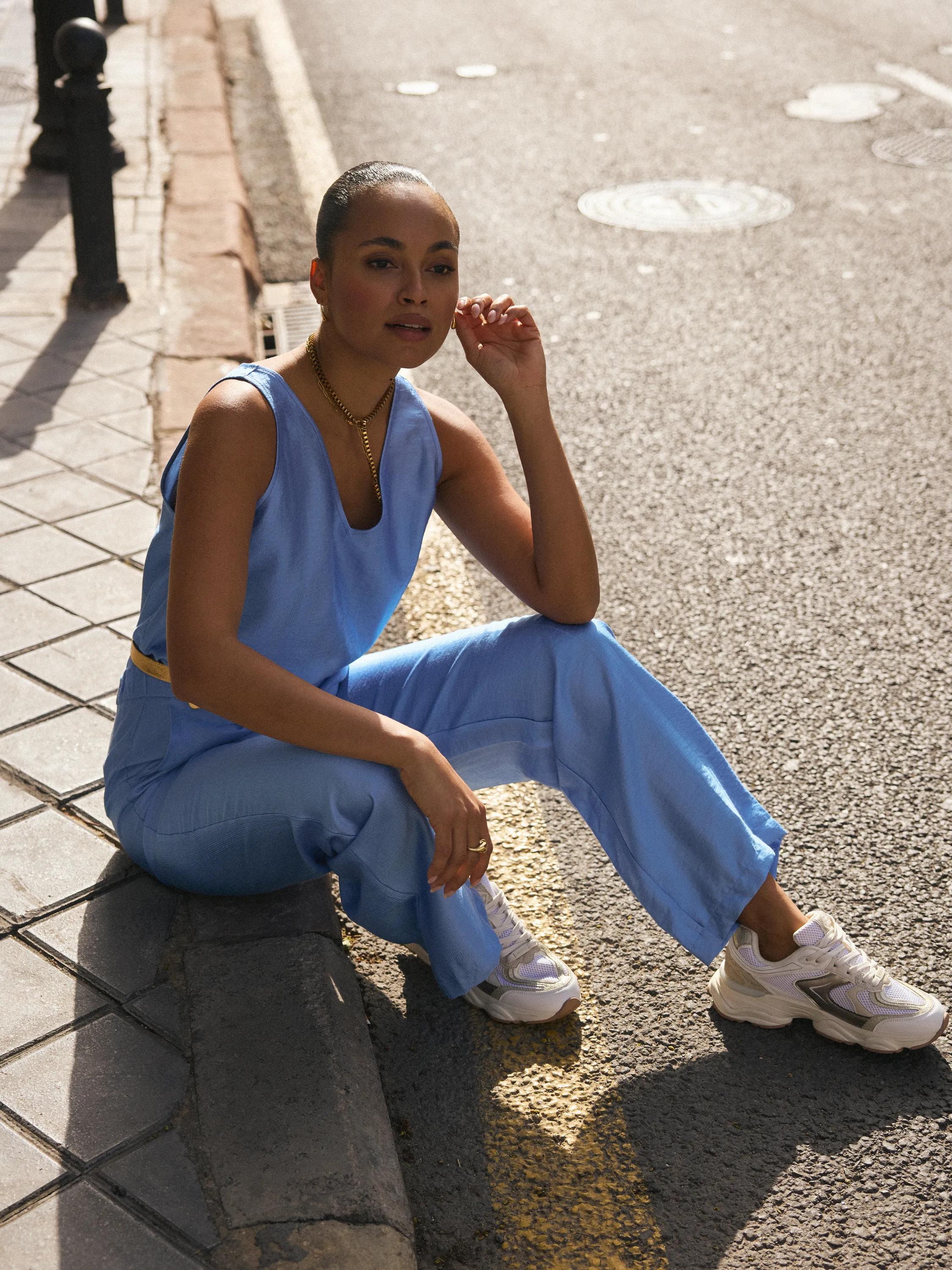 Satin-Ärmellose Bluse Leuchtend Blau