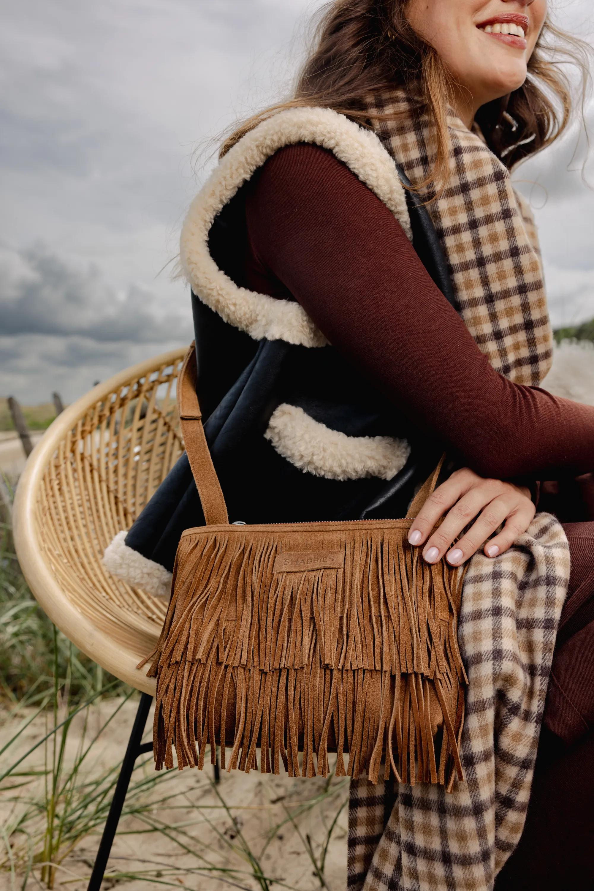 FESTIVAL FRINGE Crossbody oiled suede Cognac