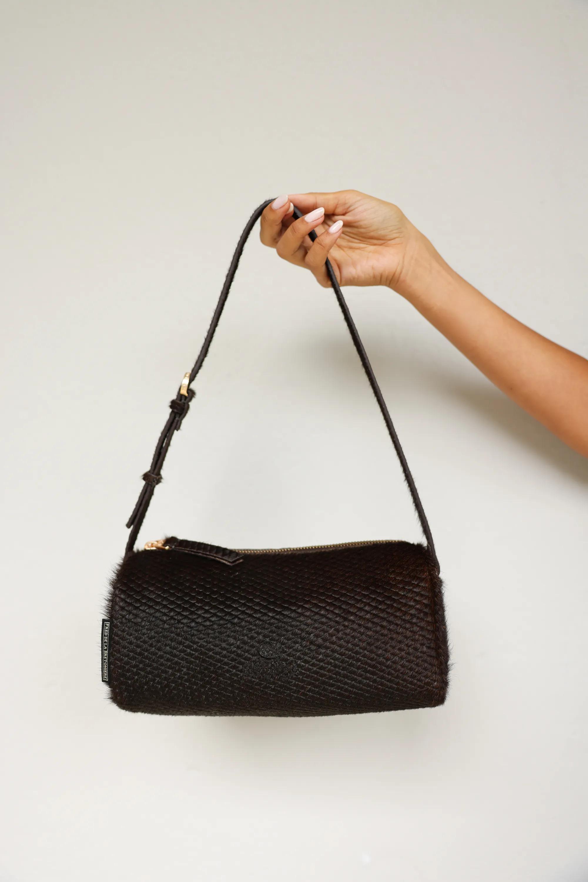 LIVIA SHOULDERBAG pony embossed leather Dark Brown
