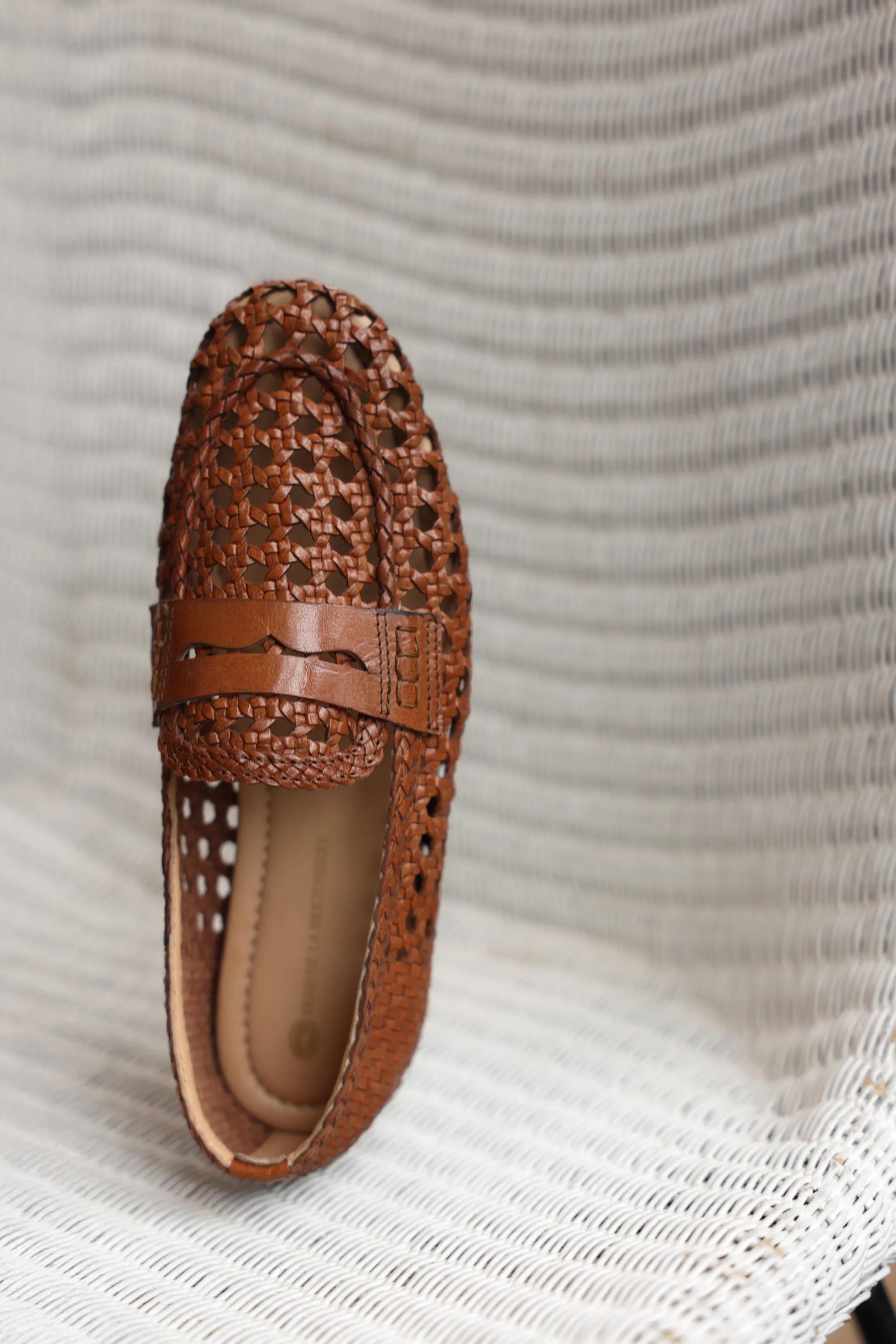 Glara woven mocassin leer tan