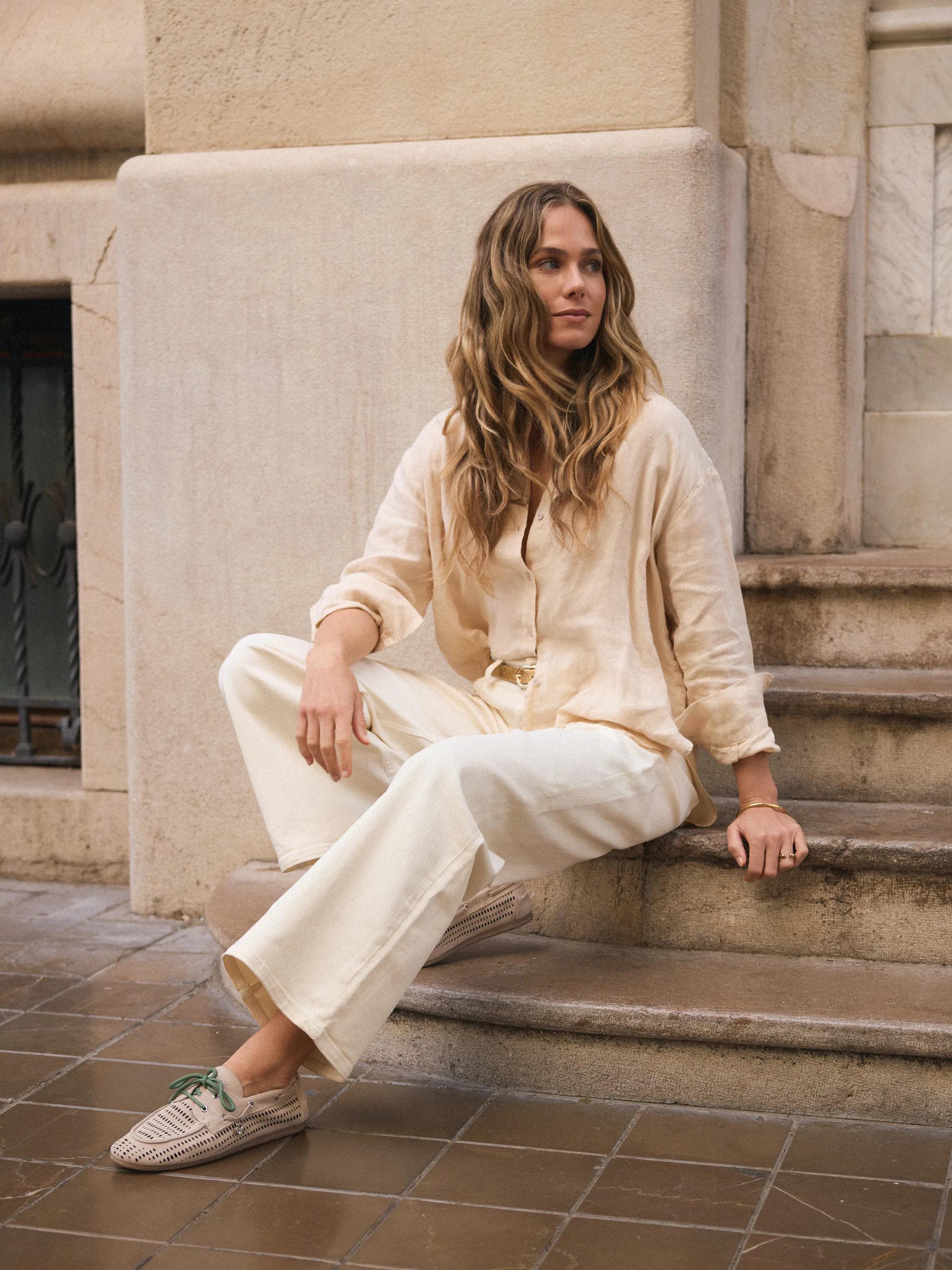 Denimhose Wide Leg Mit Flechtgürtel Offwhite
