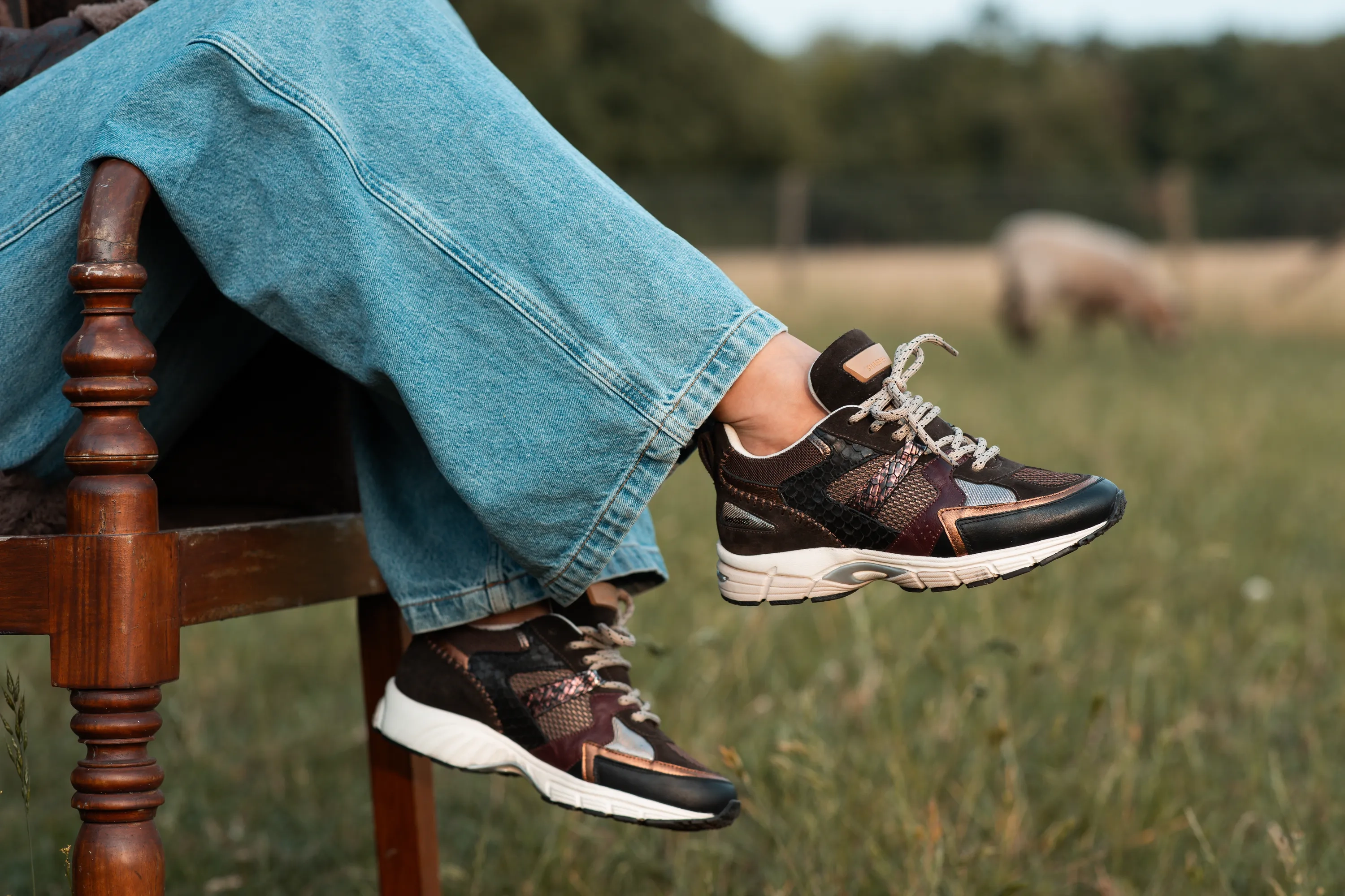 Abbey Run sneaker Mesh Zwart/Bruin