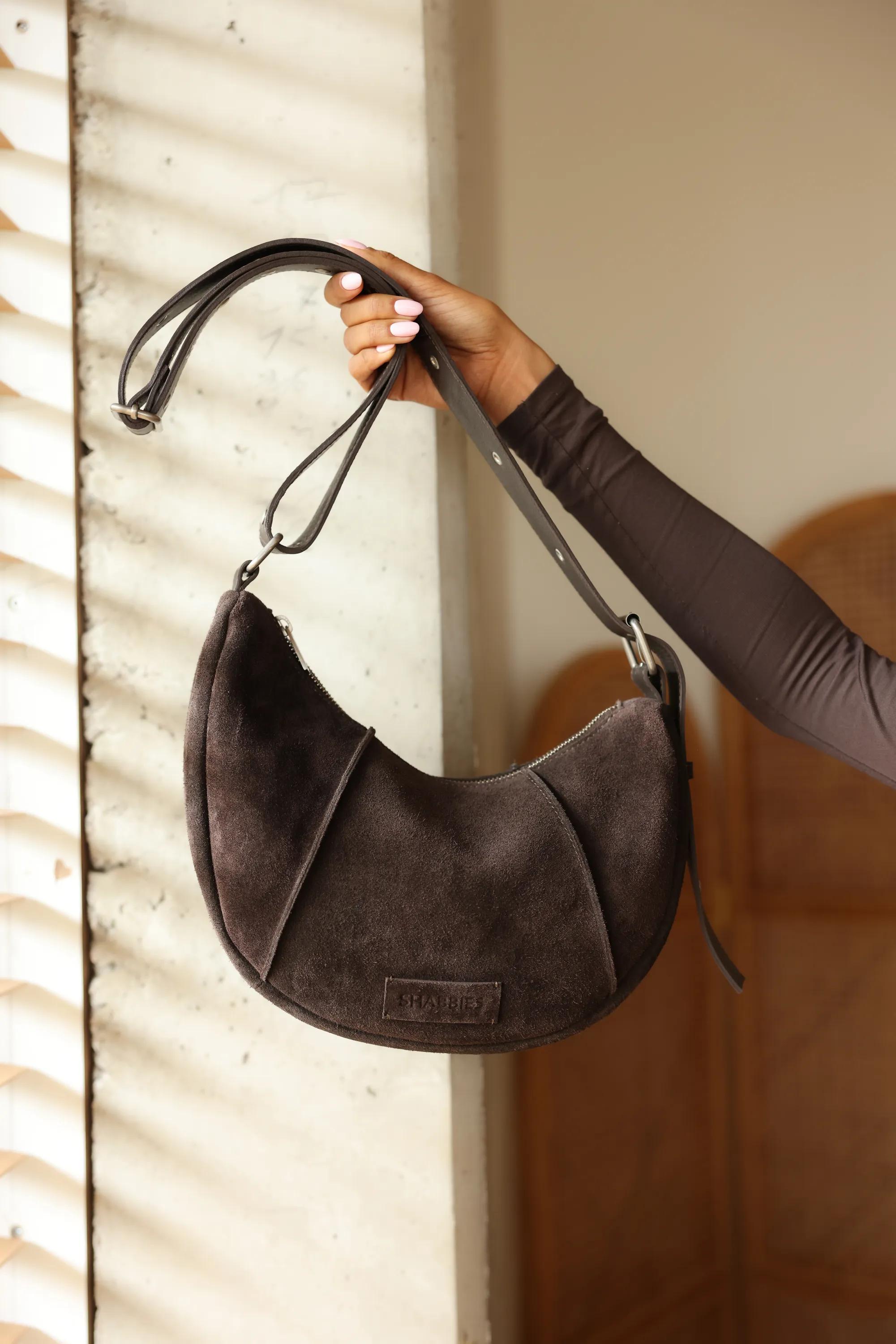 PLATAMINI STUDS Shoulderbag Oiled Suede Dark Brown