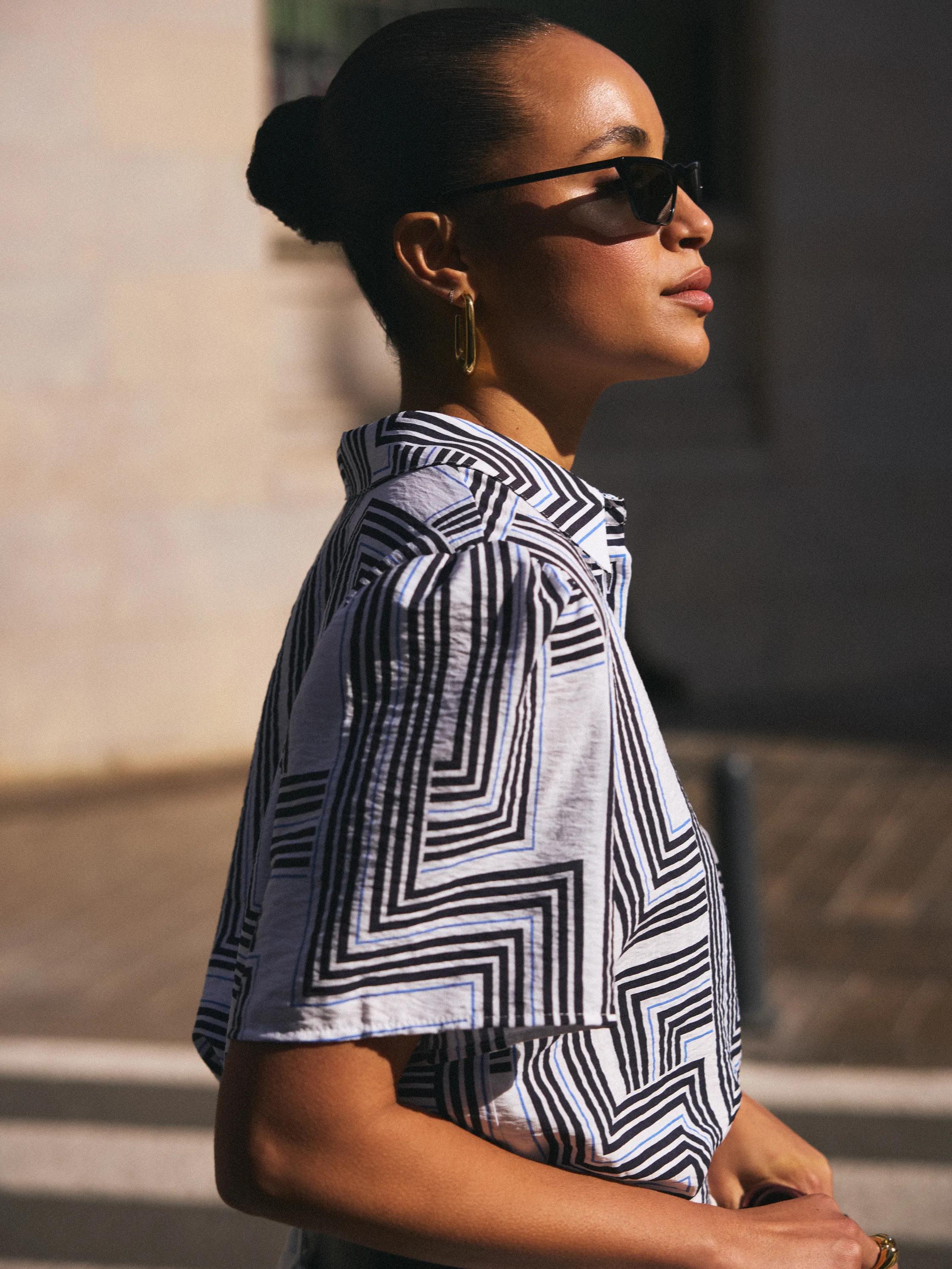 Geo Print Short Sleeve Blouse Multicolor