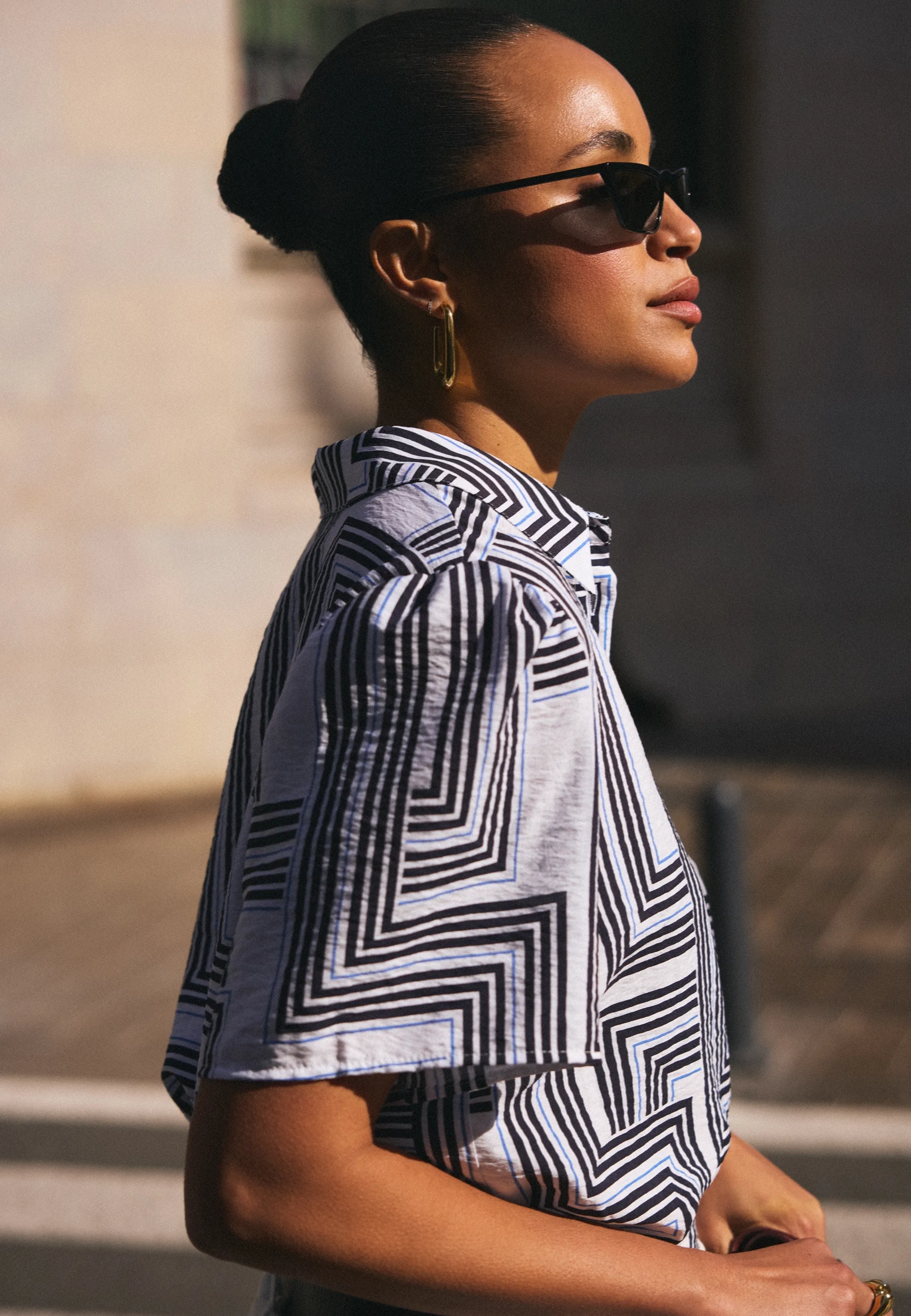 Geo Print Short Sleeve Blouse Multicolor