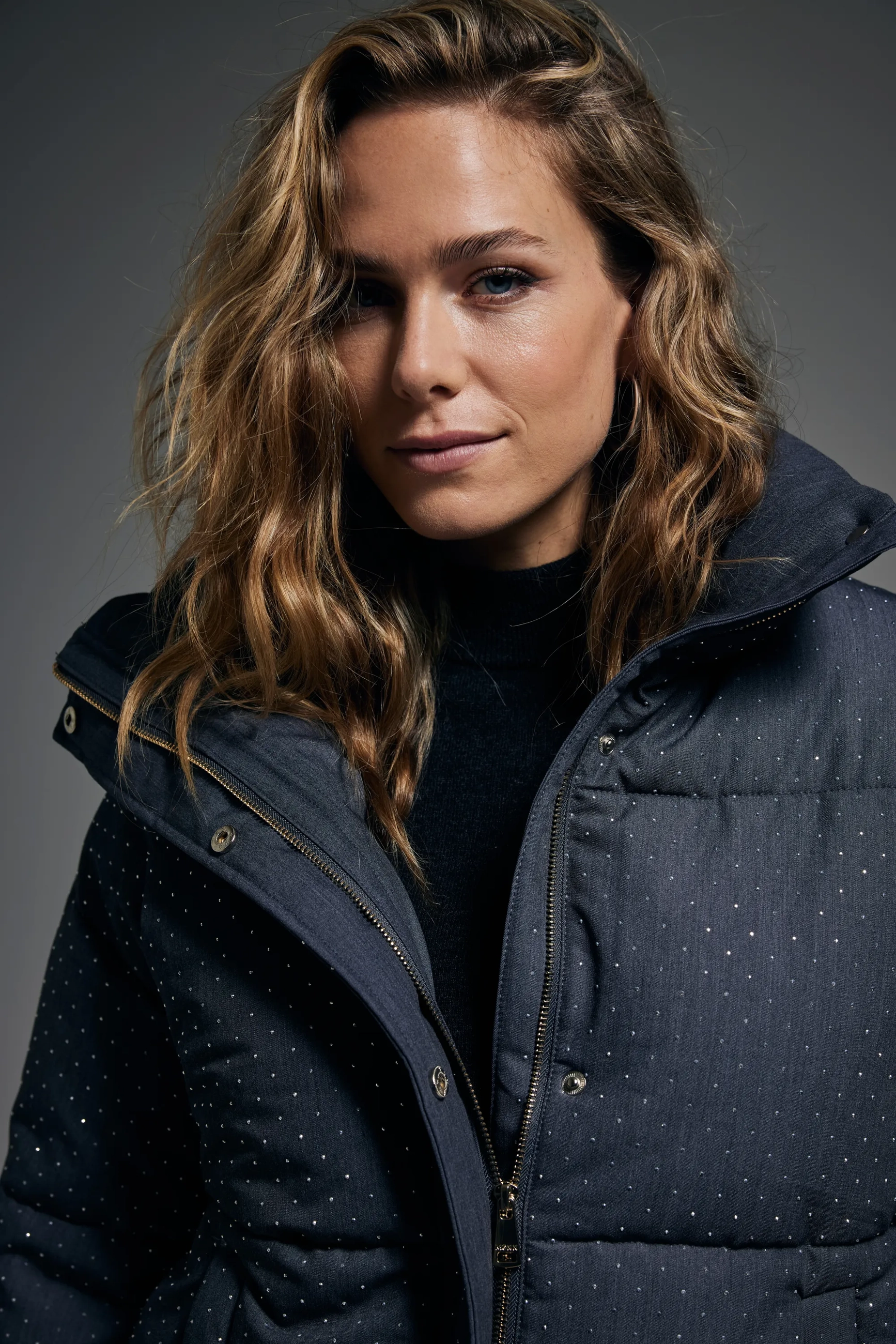 Embellished puffer Antraciet mêlee