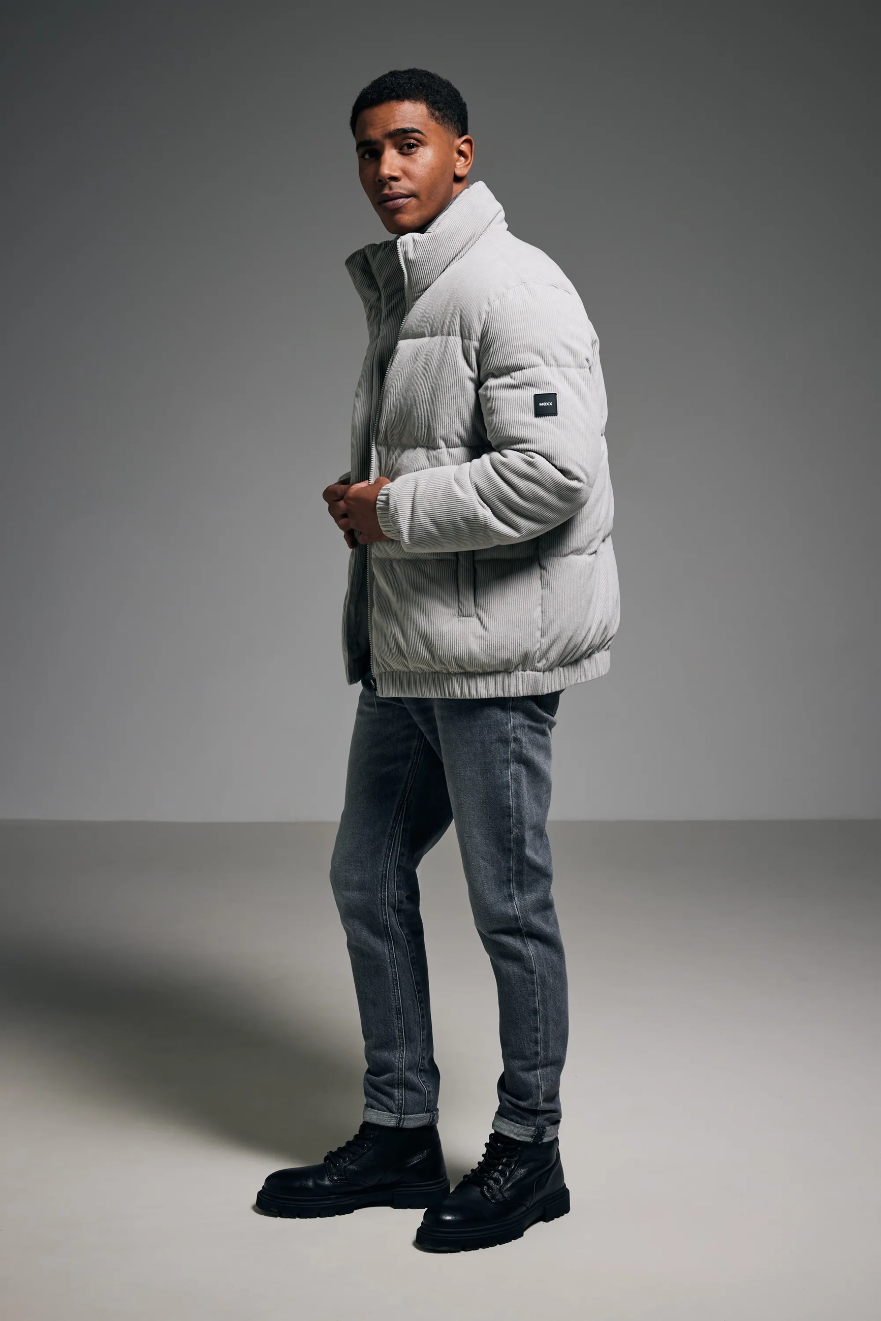 Mexx Heren | Light grey gewatteerde corduroy jas