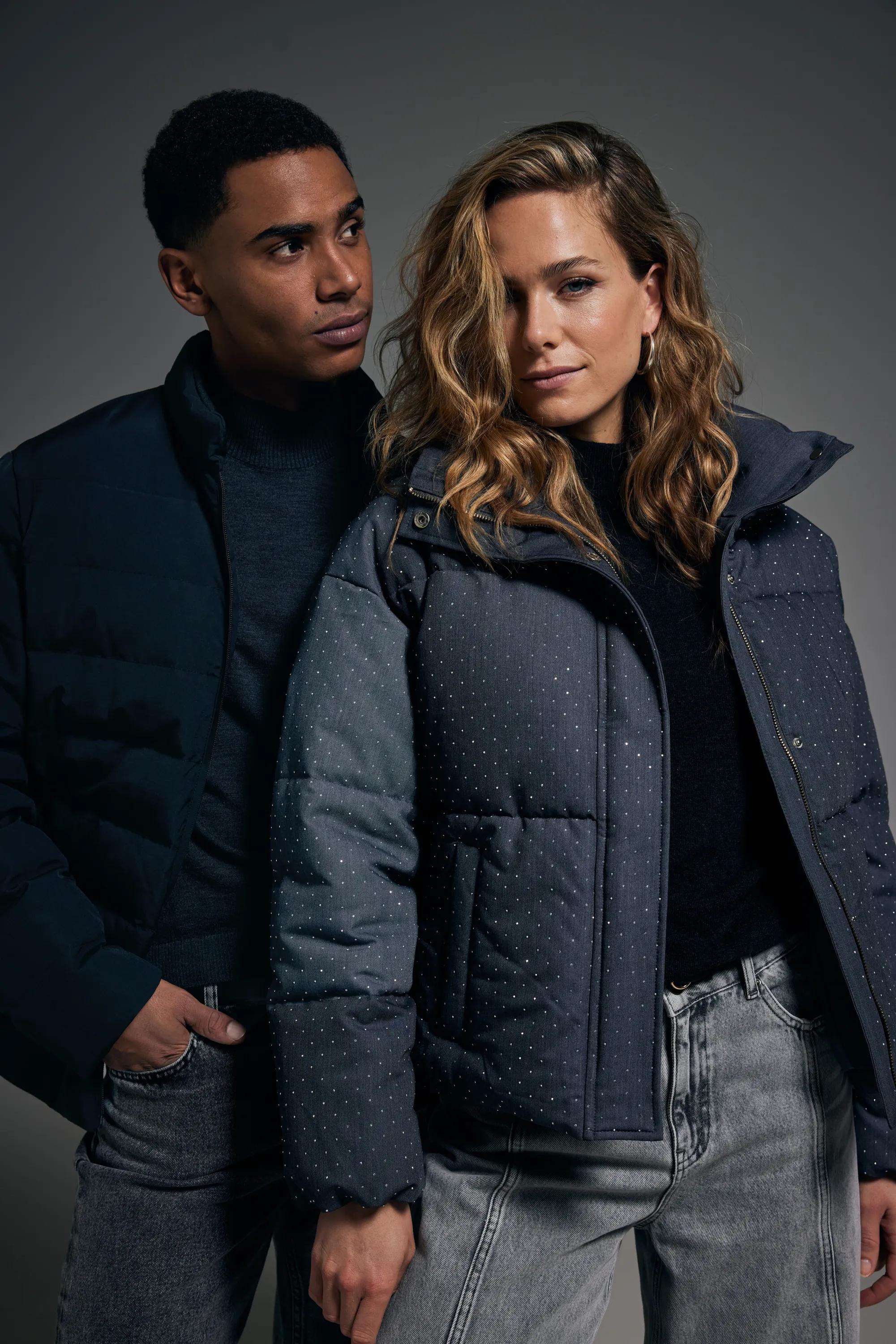 Mexx Women | Anthracite melee puffer jacket with dot print