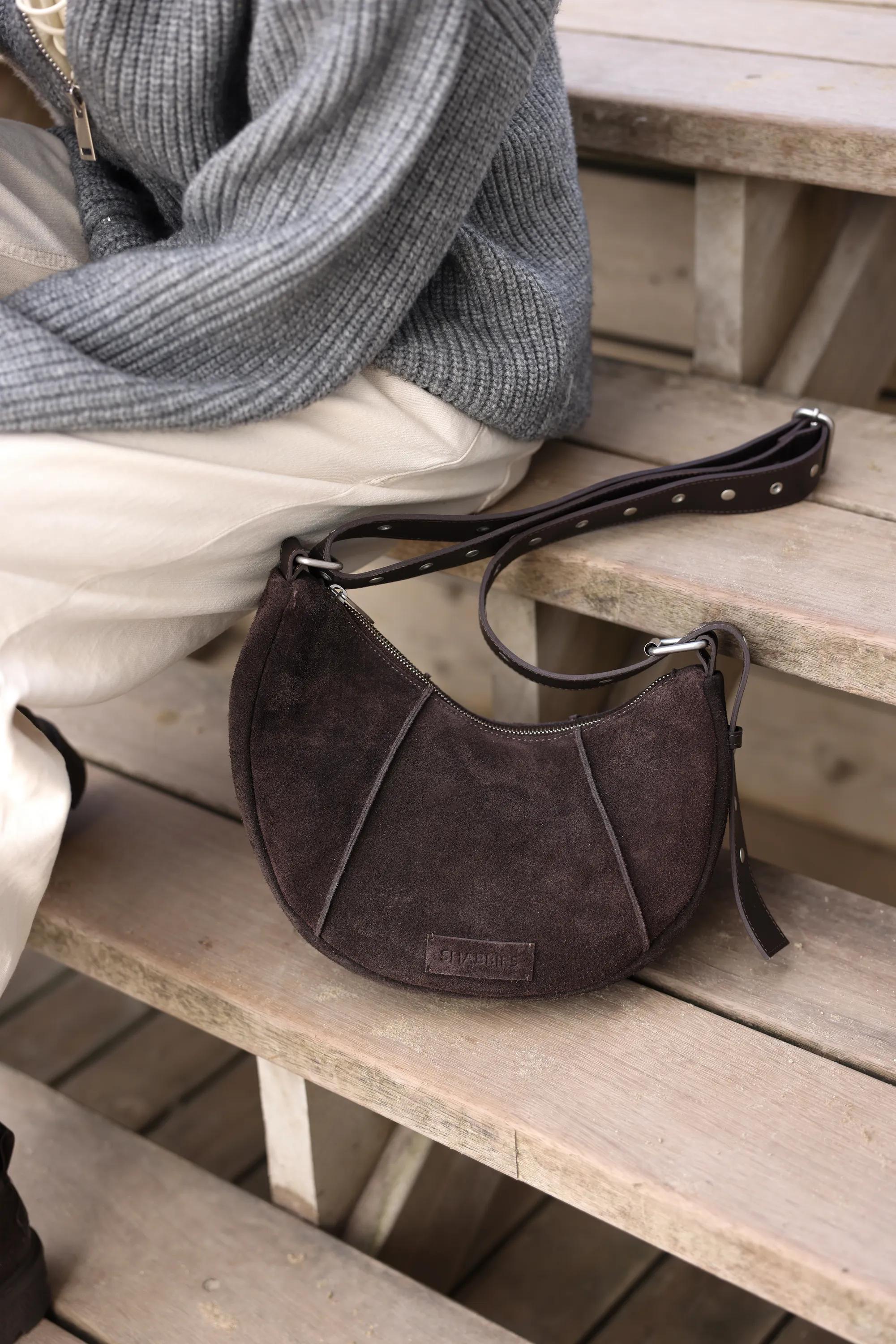 PLATAMINI STUDS Shoulderbag Oiled Suede Dark Brown