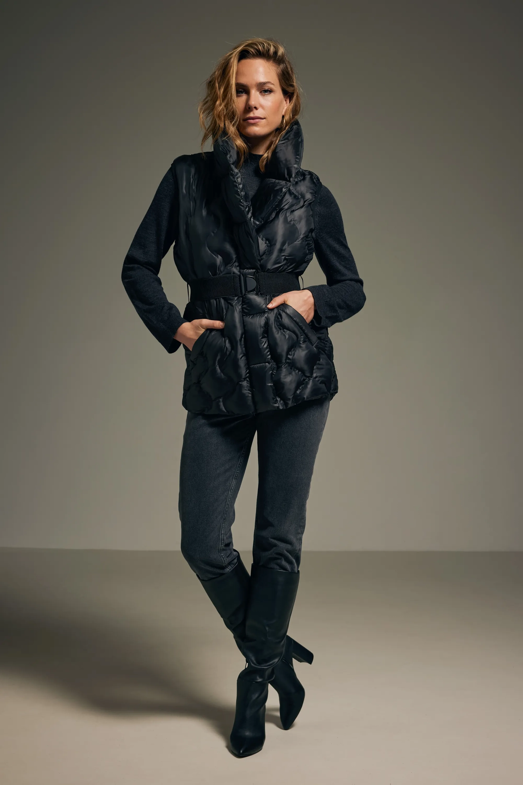 Bodywarmer met ceintuur Zwart