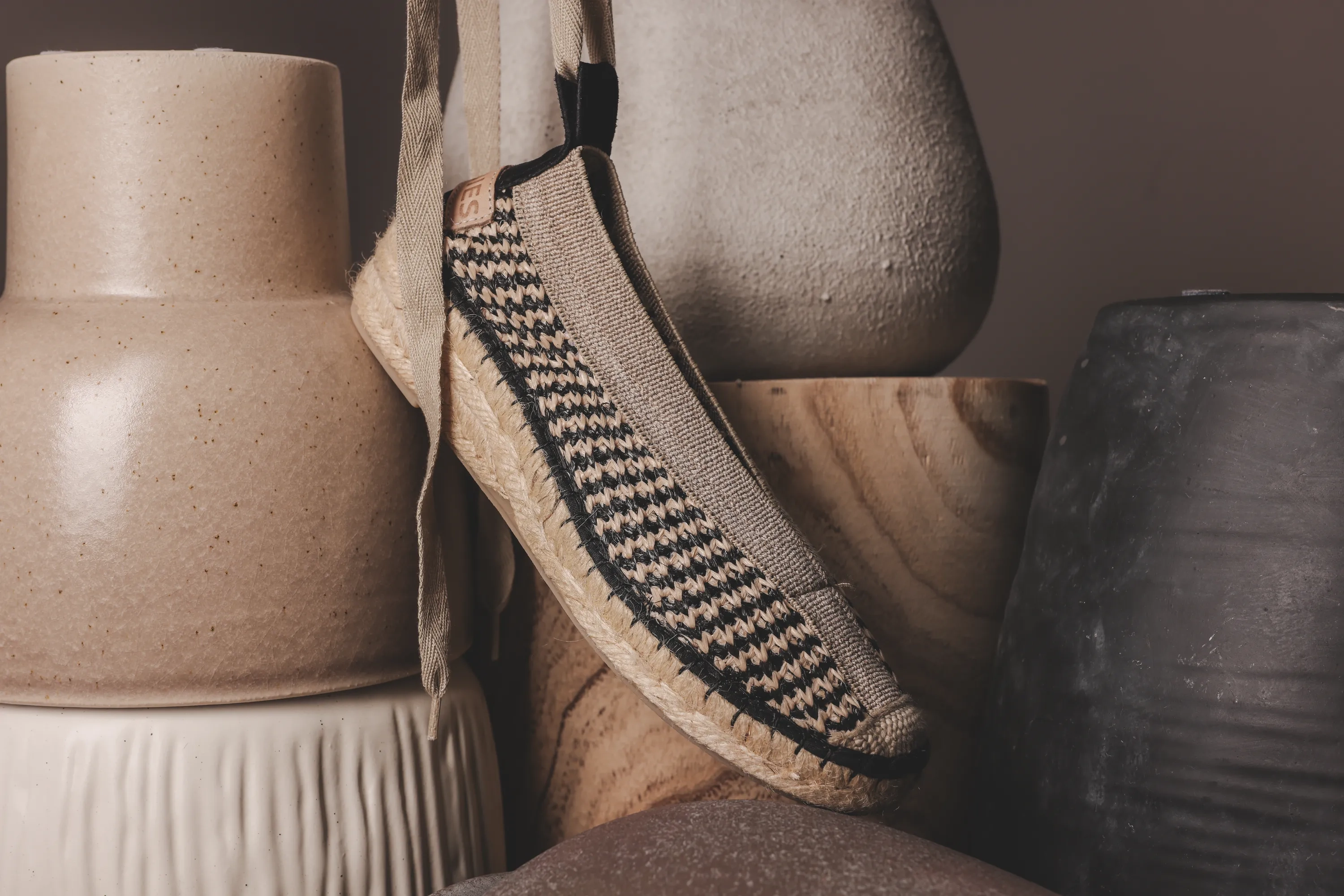 Palma Kimono espadrille geweven Beige/Zwart