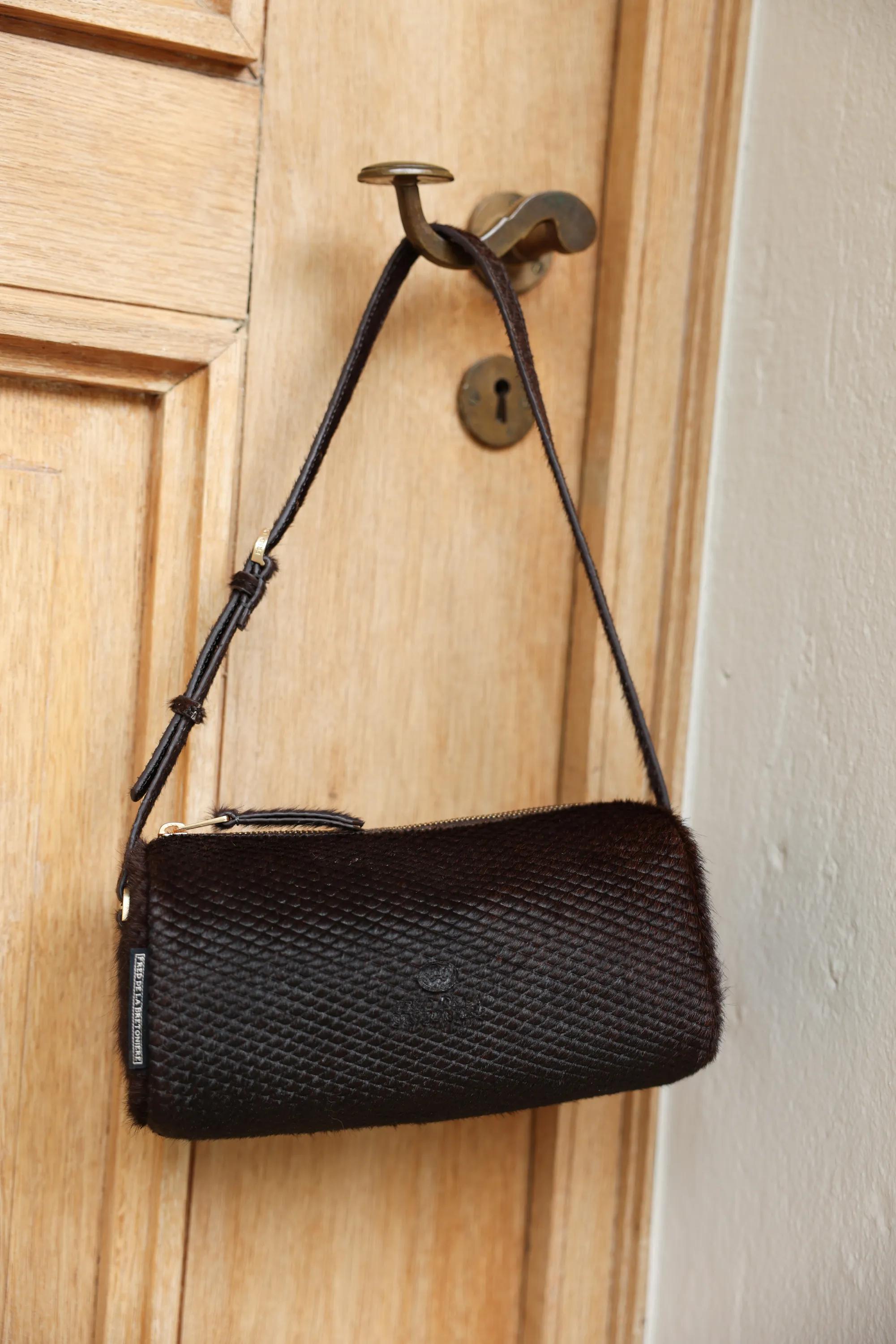 LIVIA SHOULDERBAG pony embossed leather Dark Brown