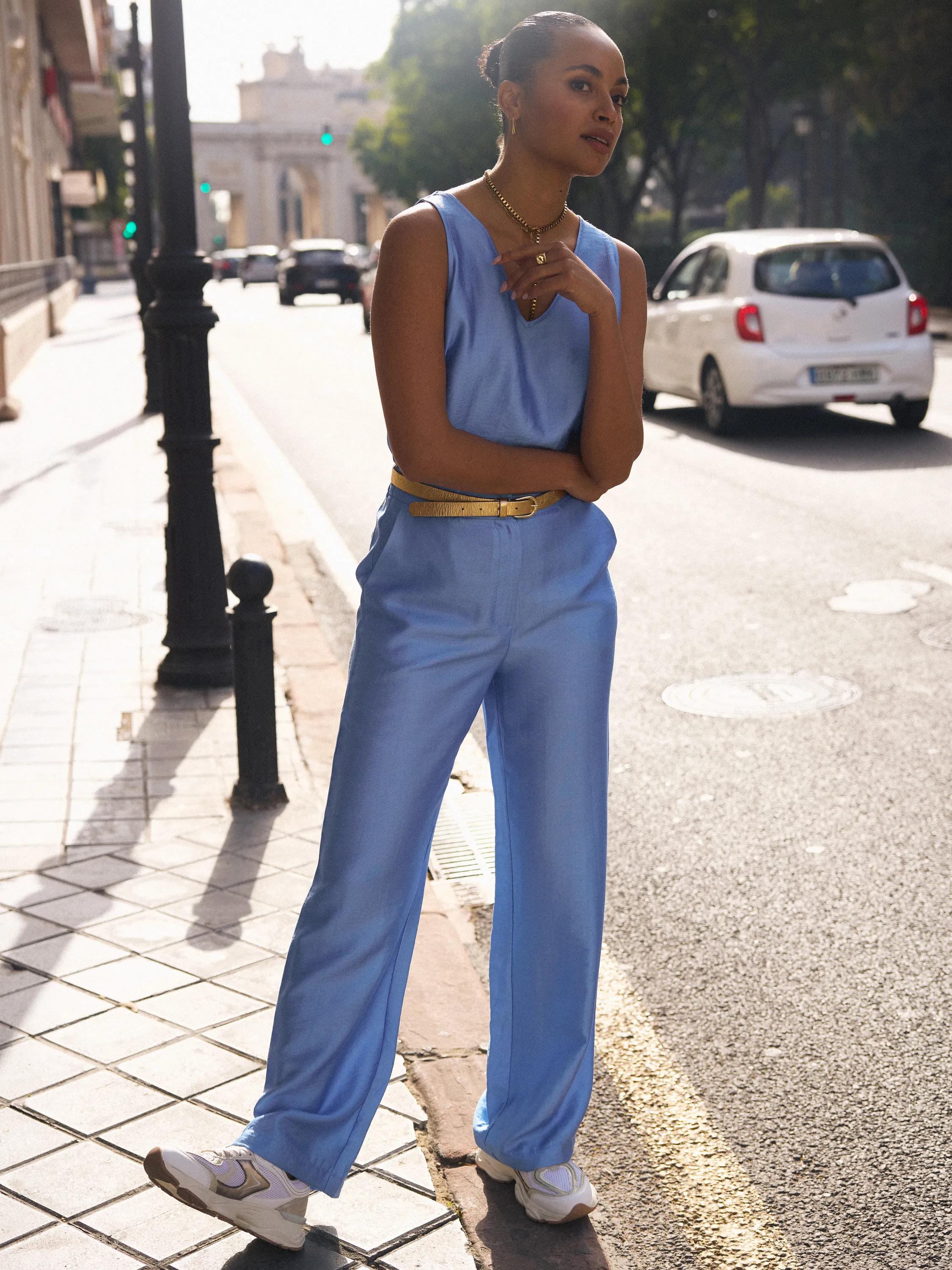 Satin-Ärmellose Bluse Leuchtend Blau