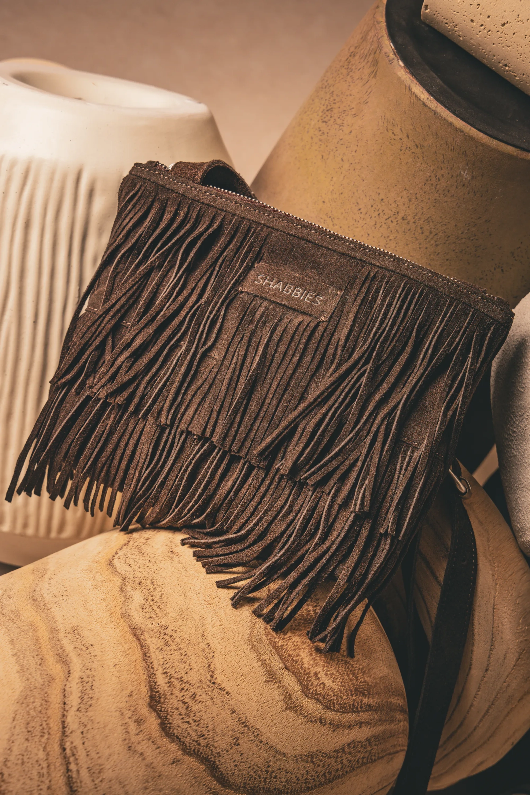 Festival Fringe Crossbody Suede Dark Brown