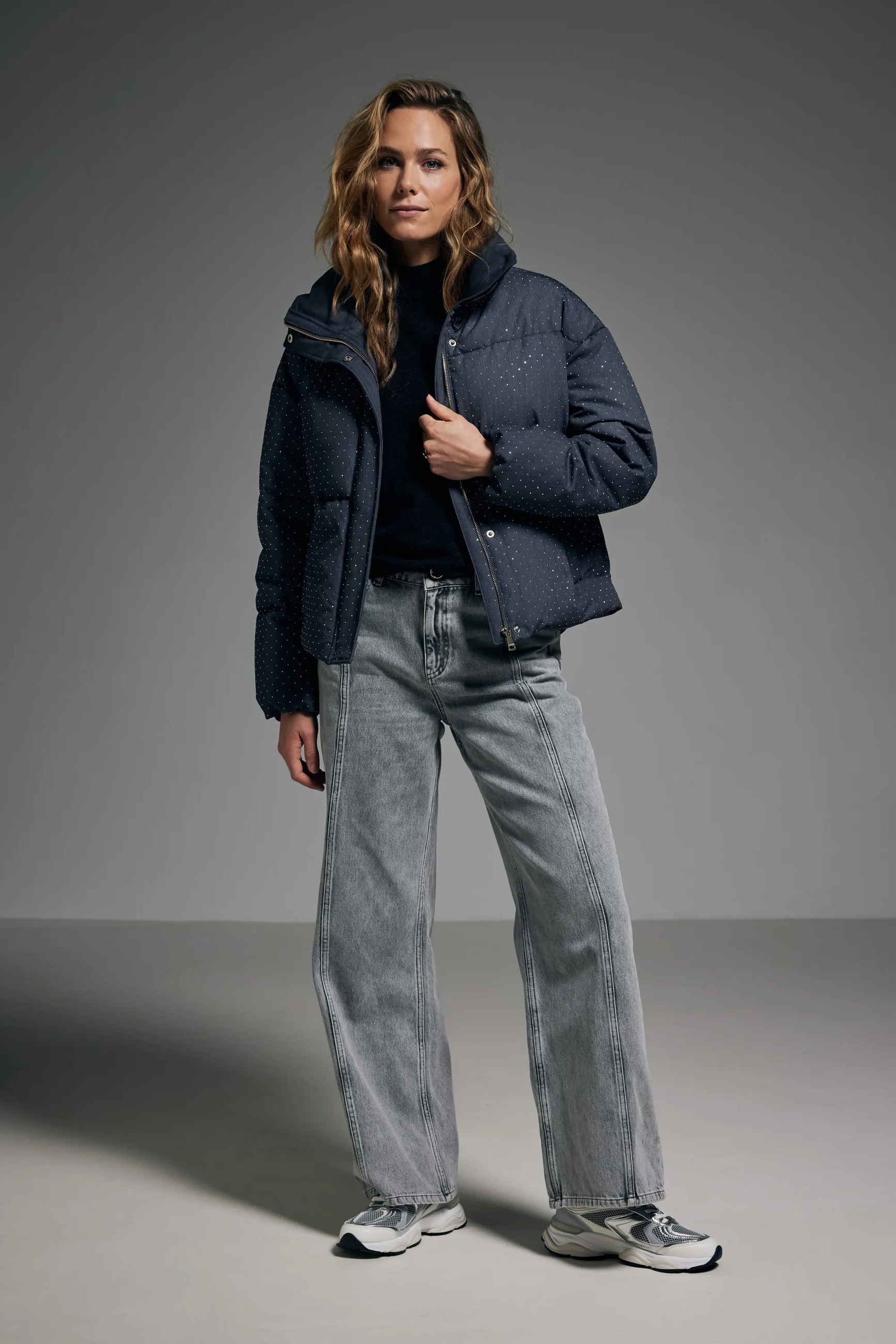 Embellished puffer Antraciet mêlee