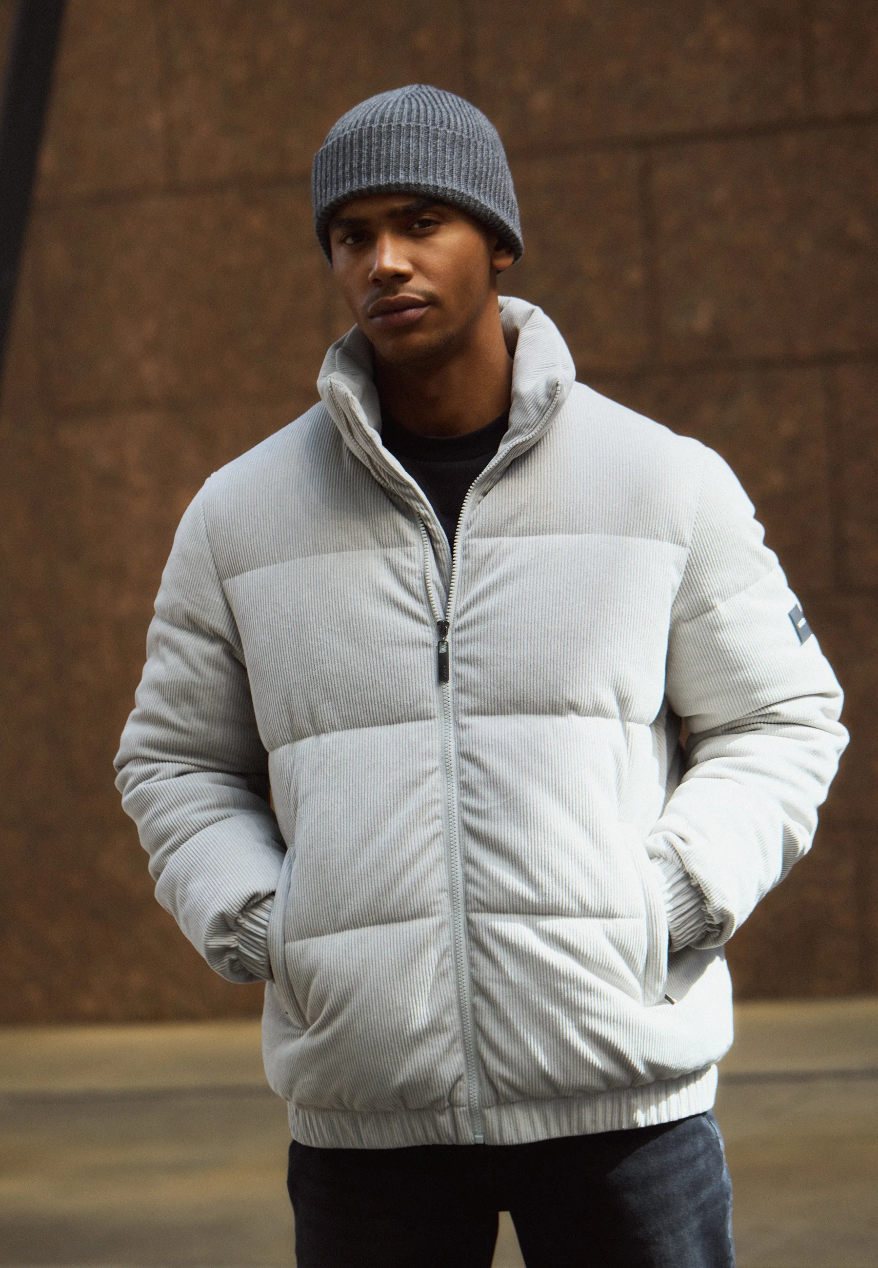 Mexx Heren | Light grey gewatteerde corduroy jas