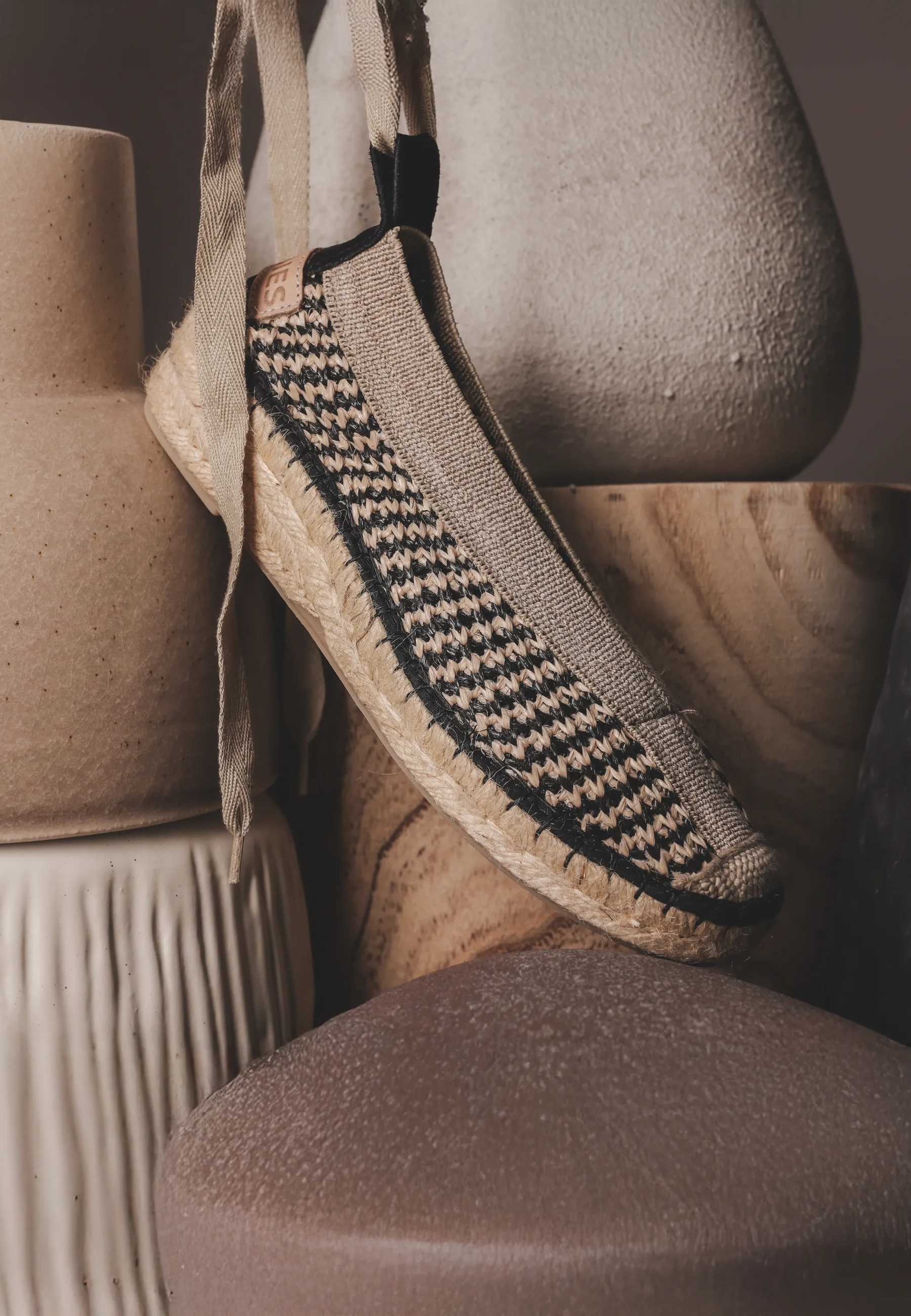 Palma Kimono espadrille geweven Beige/Zwart