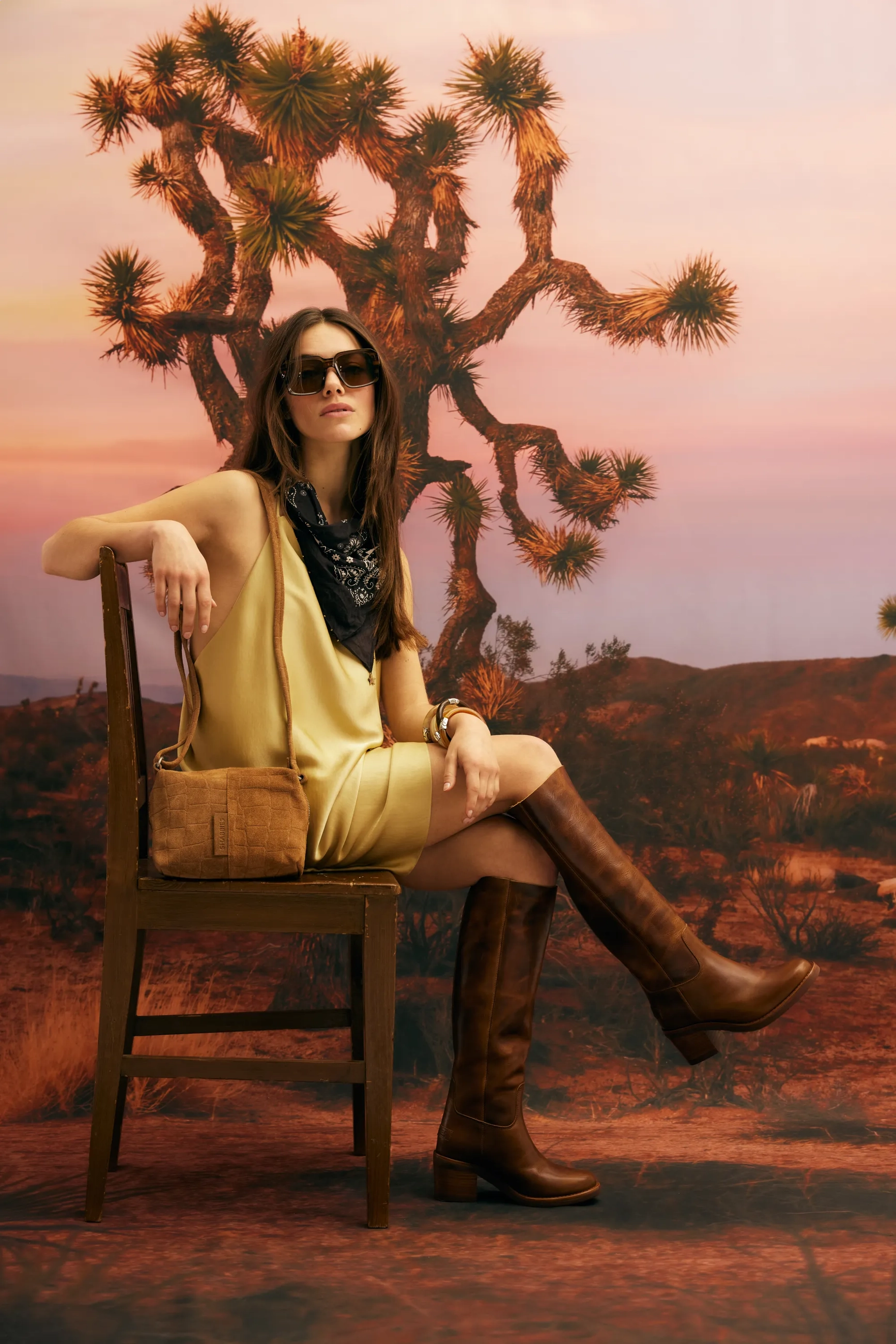 Saar Crossbody Croco Print Suede Cognac