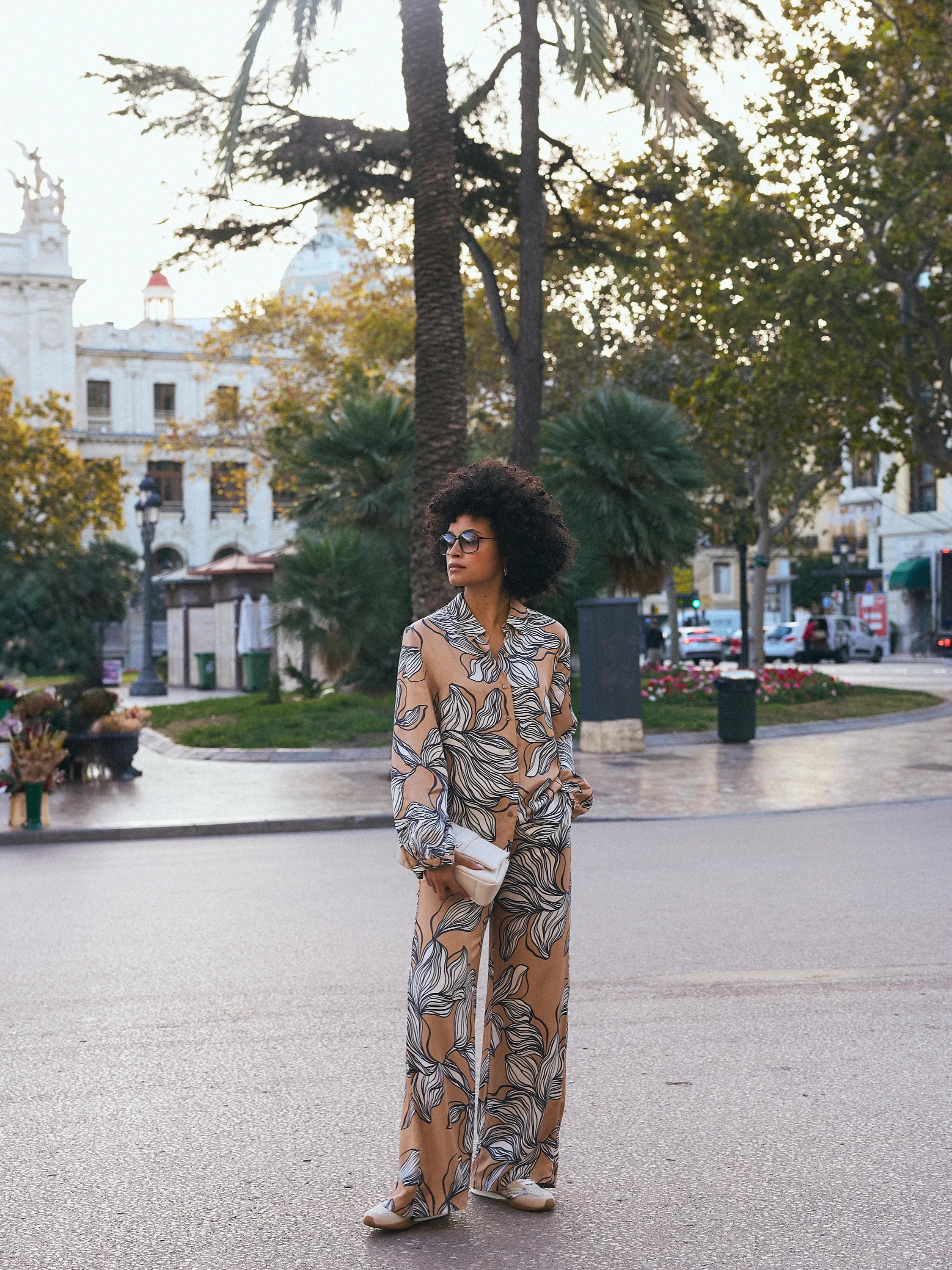 Graphic Flower Print Pants Wide Leg Multicolor