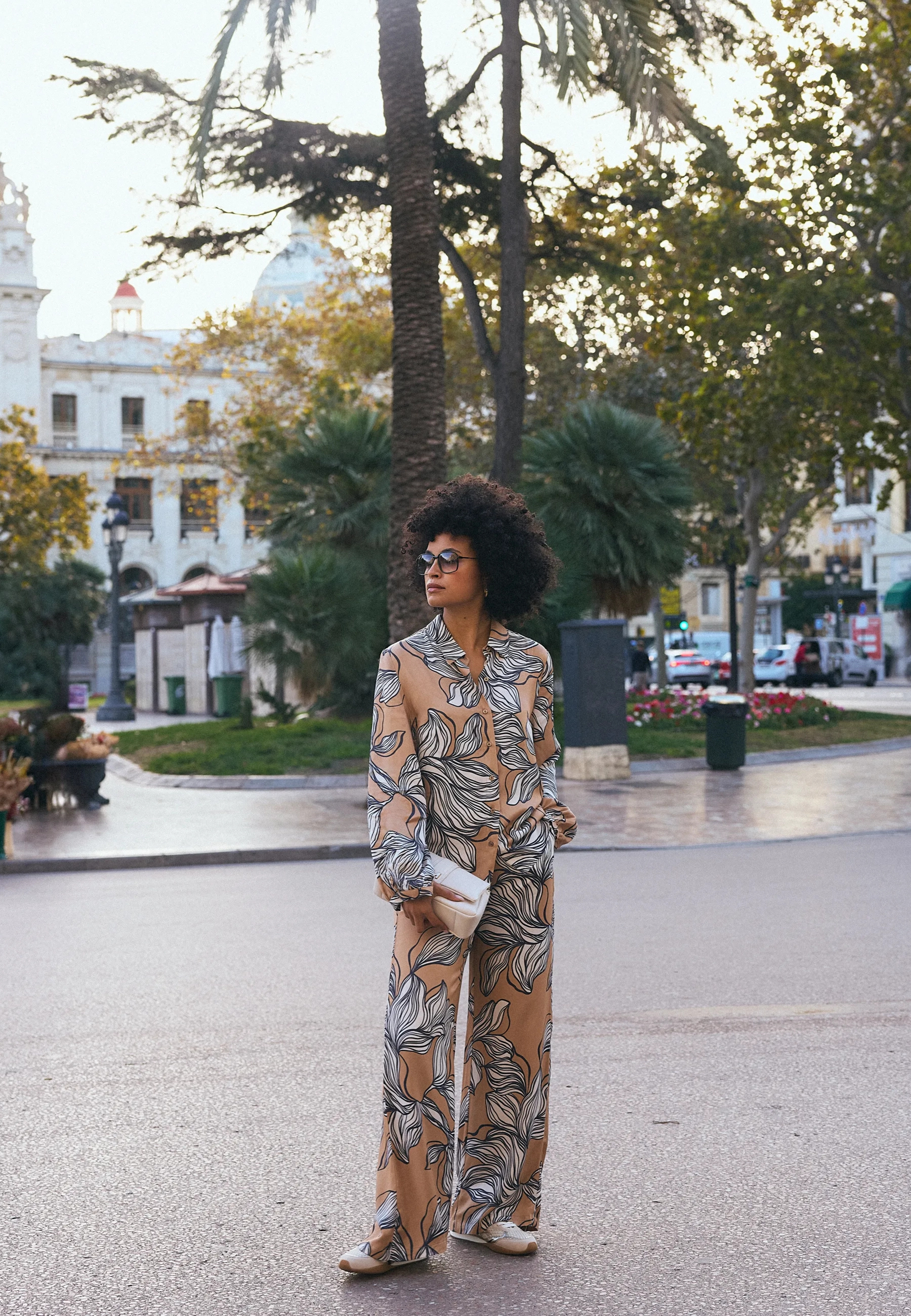 Graphic Flower Print Pants Wide Leg Multicolor