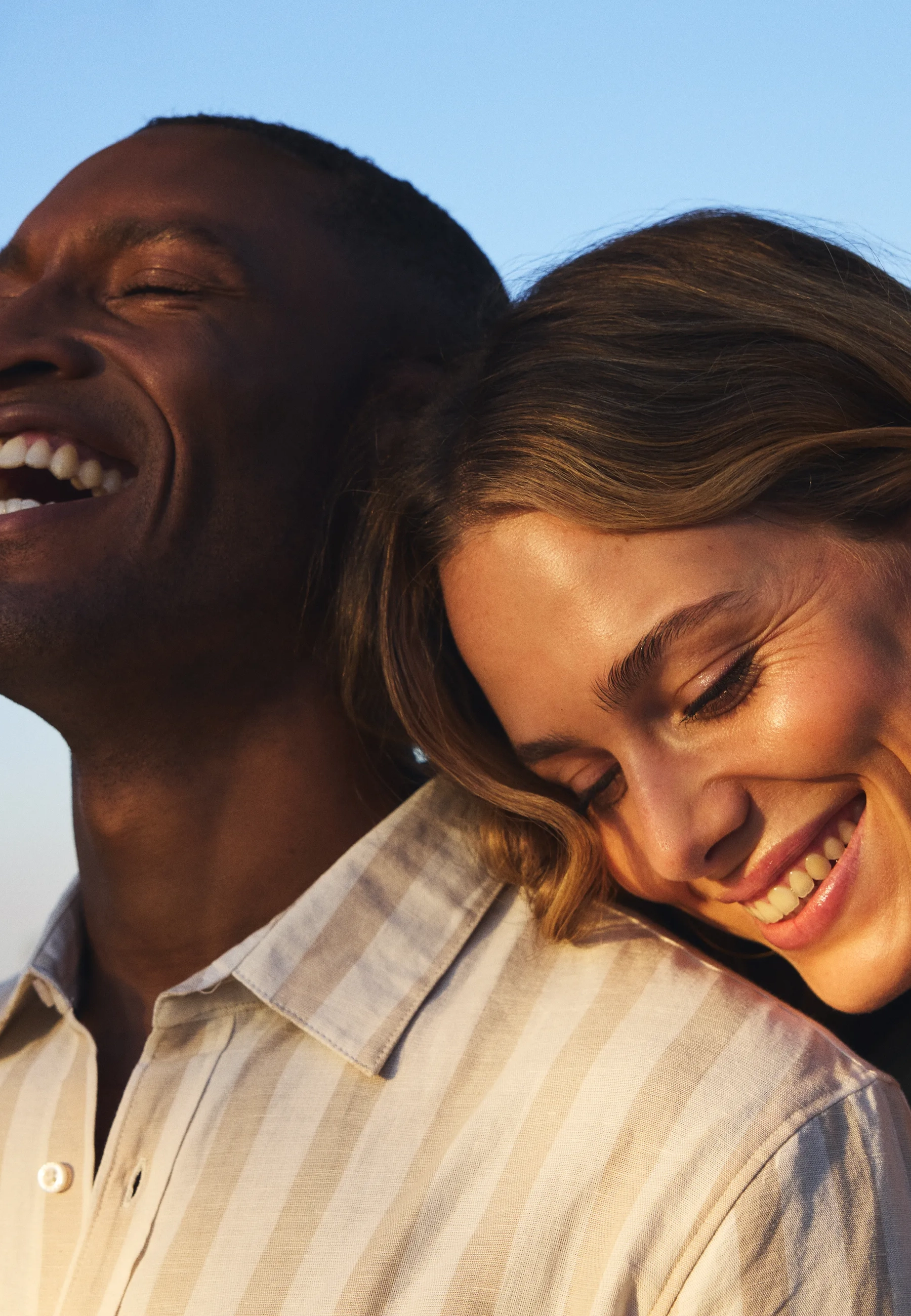 Gestreept linnenmix overhemd Zand