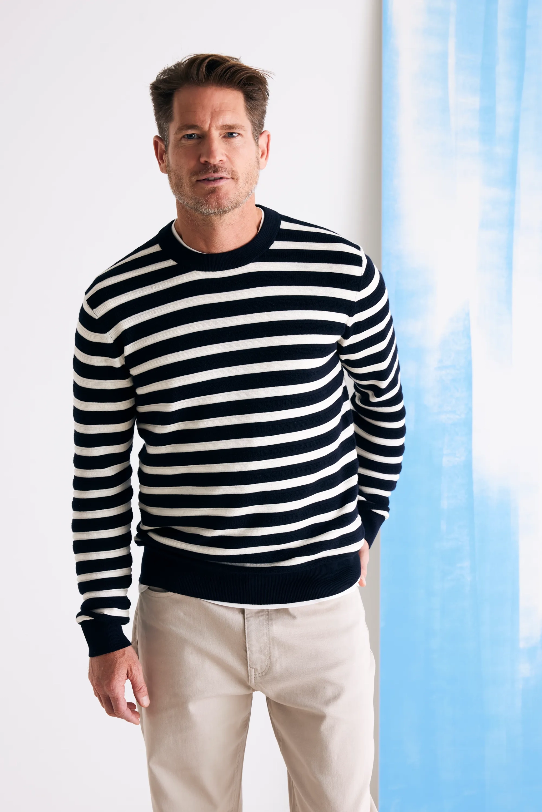 Jacquard Knit Striped Sweater Navy