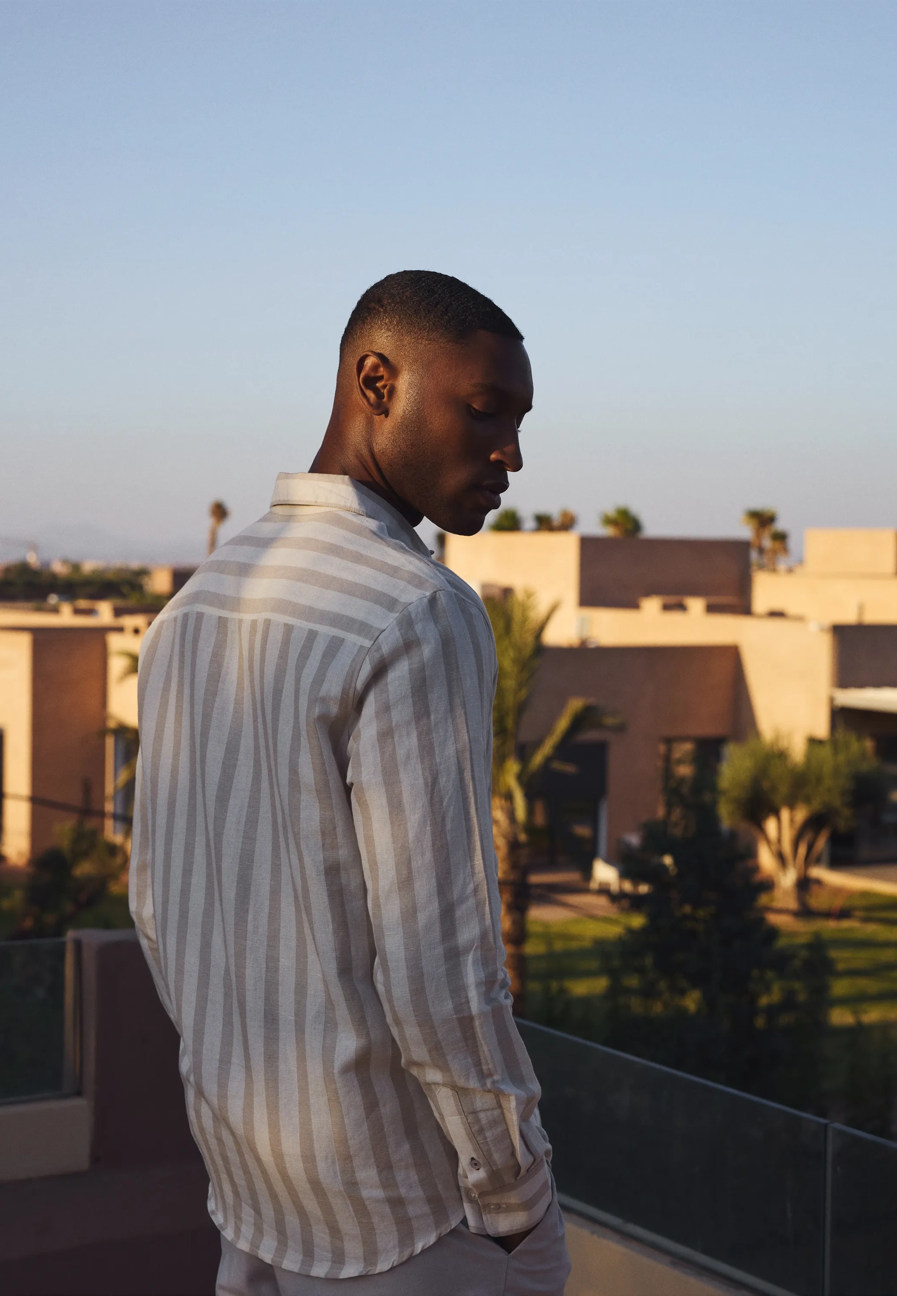 Gestreept linnenmix overhemd Zand