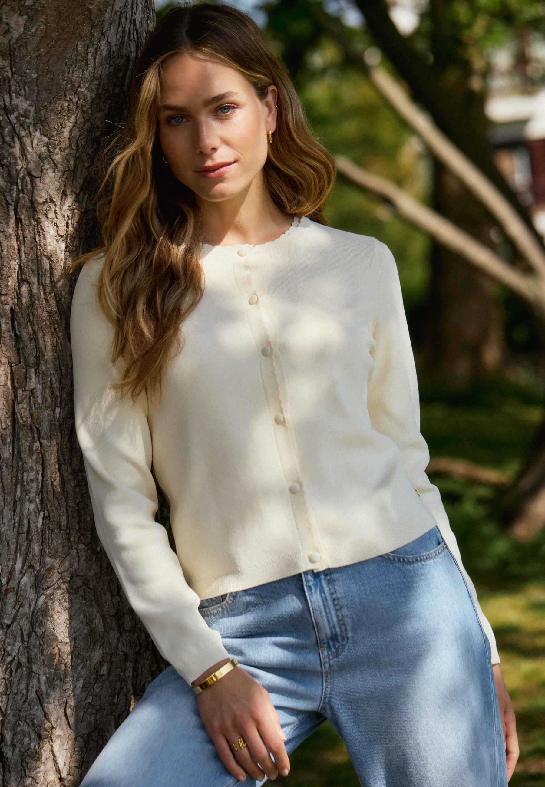 Gerbera gebreide top korte mouw Crème