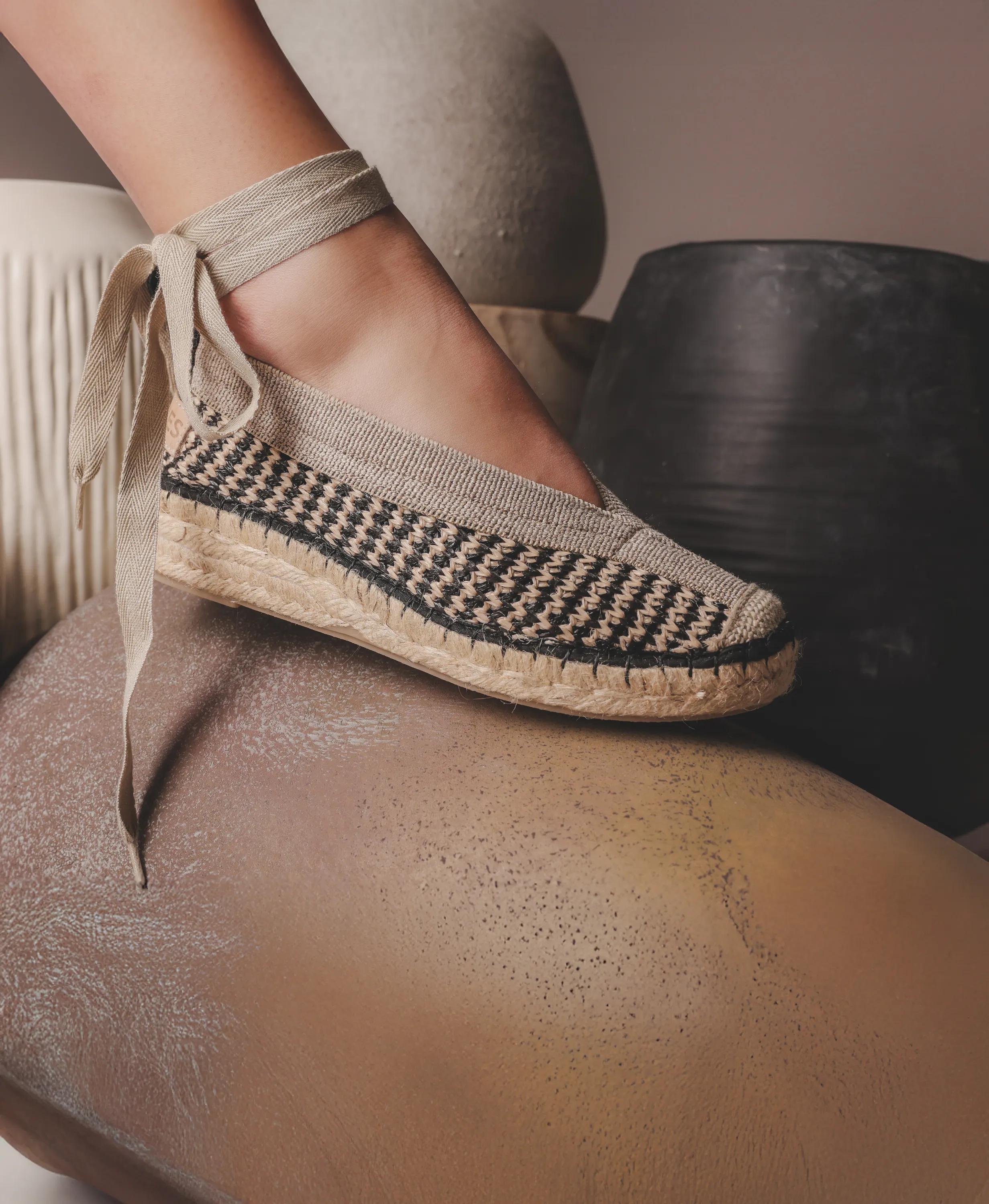 Palma Kimono espadrille geweven Beige/Zwart