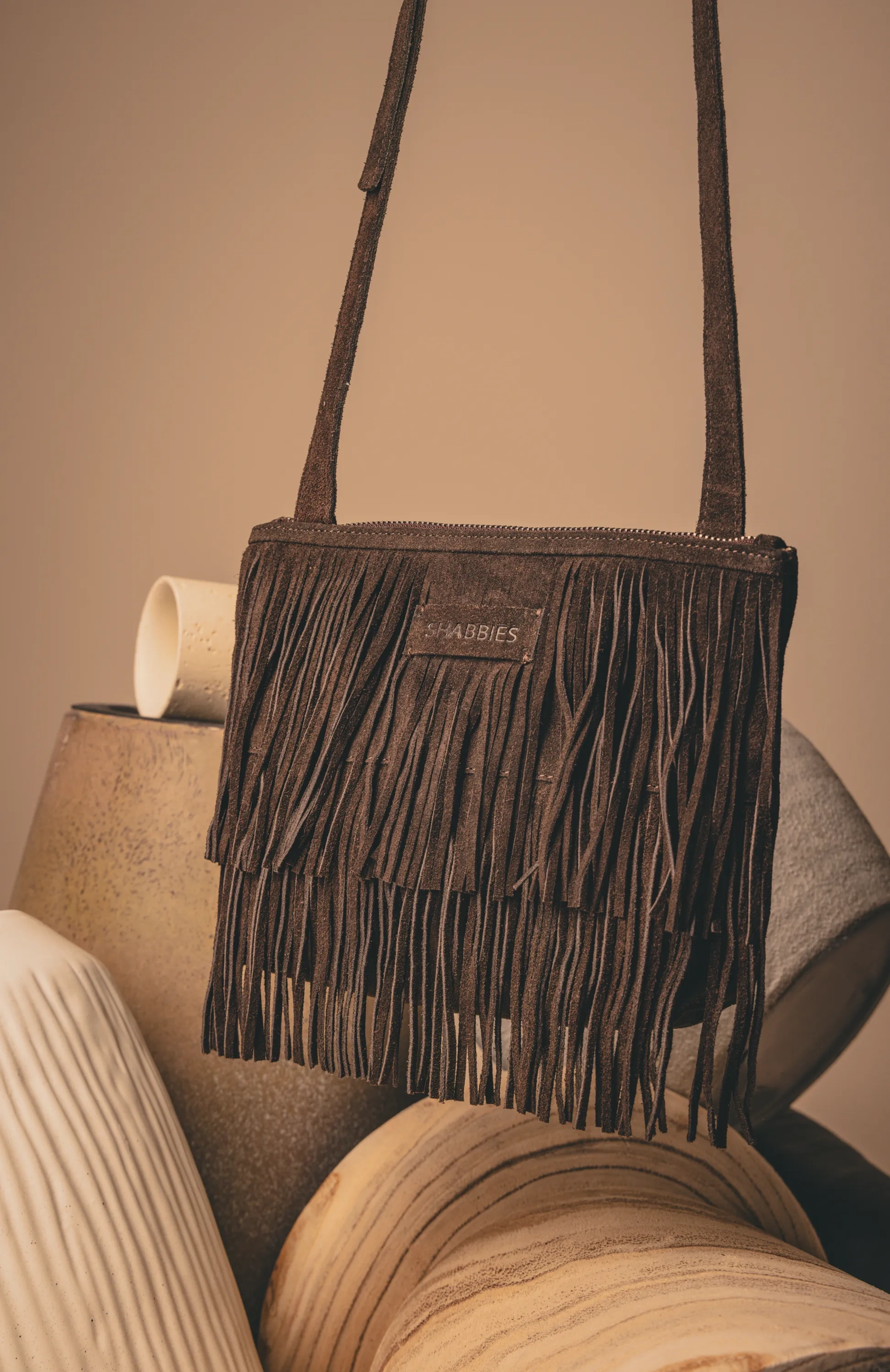 Festival Fringe Crossbody Suede Dark Brown
